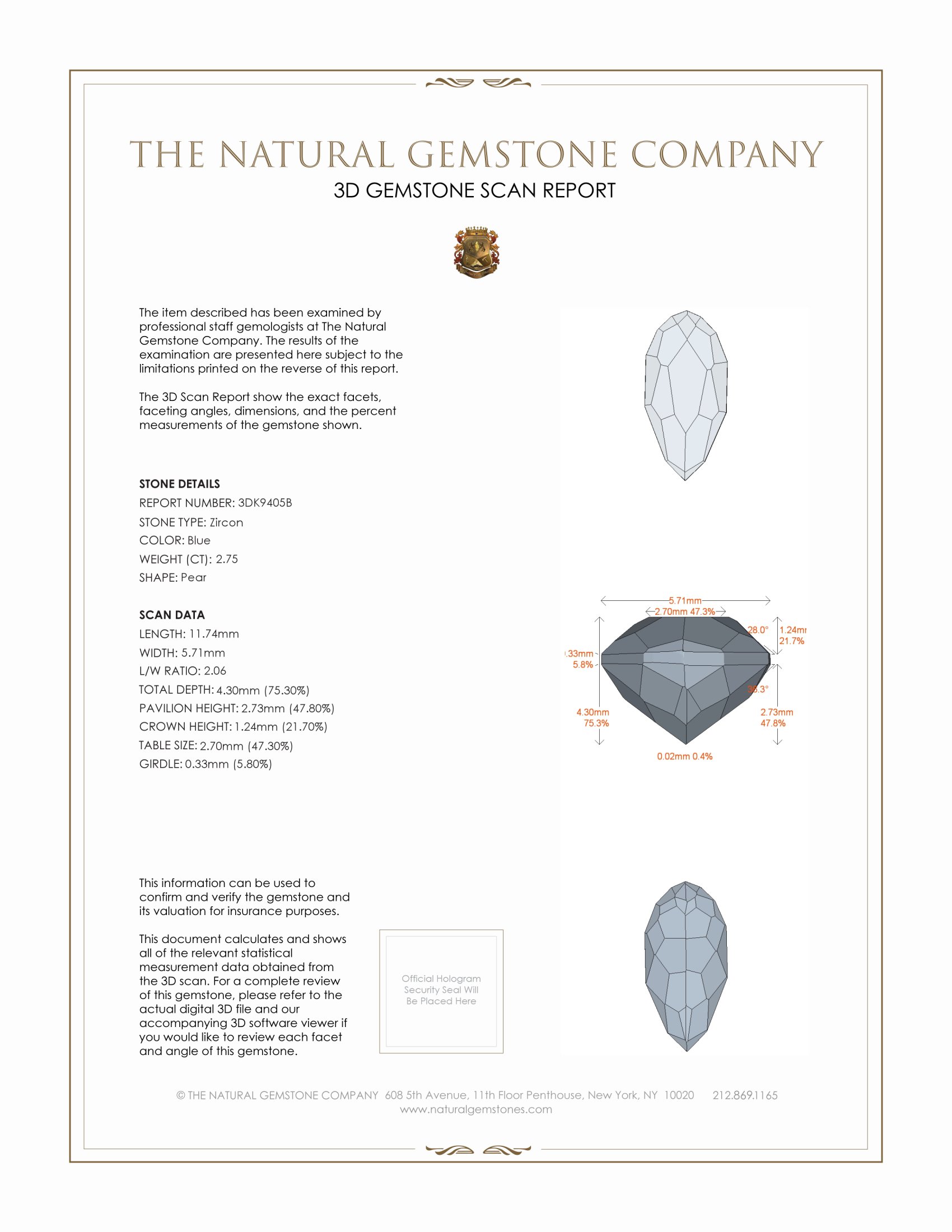 2.75 Ct. Zircon from Malawi