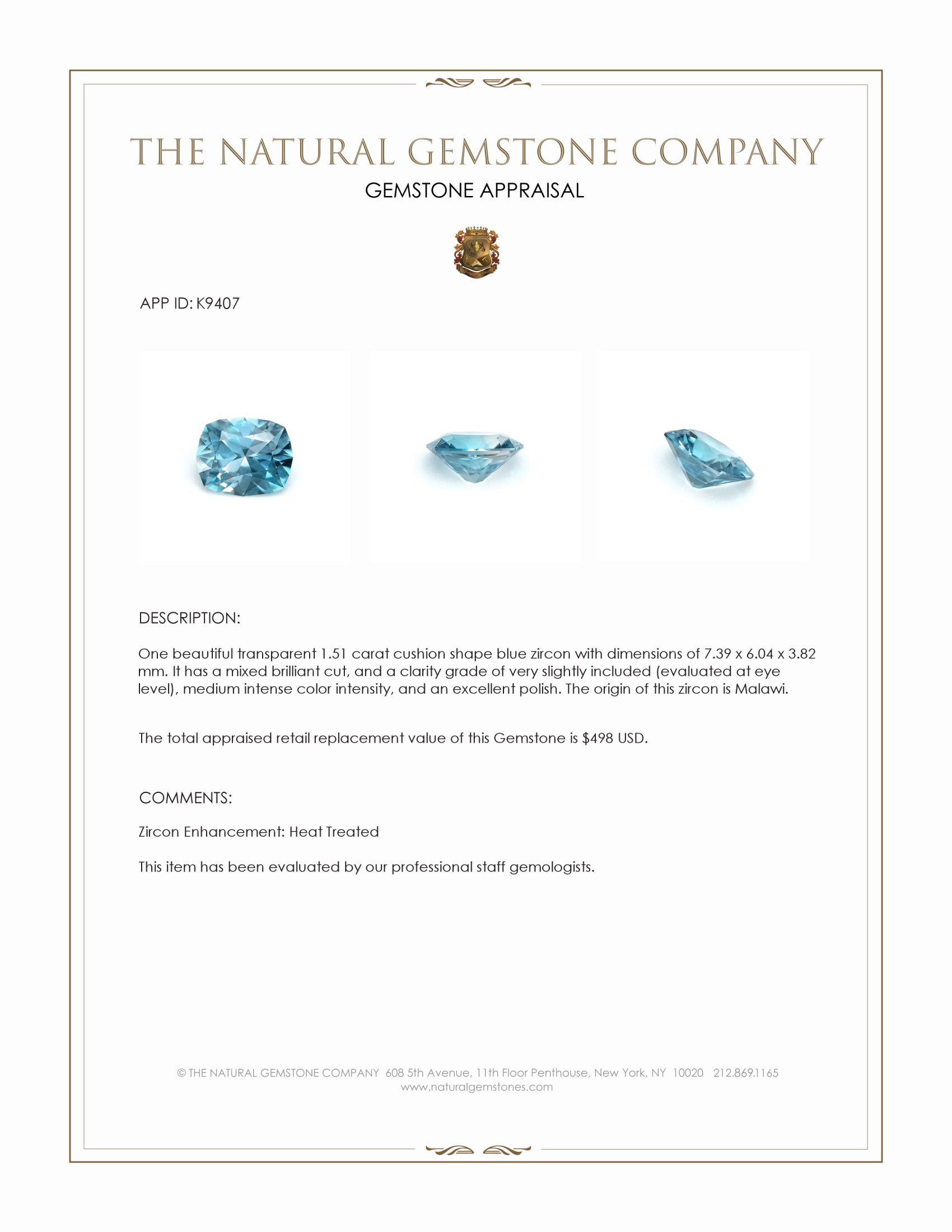 1.51 Ct. Zircon from Malawi