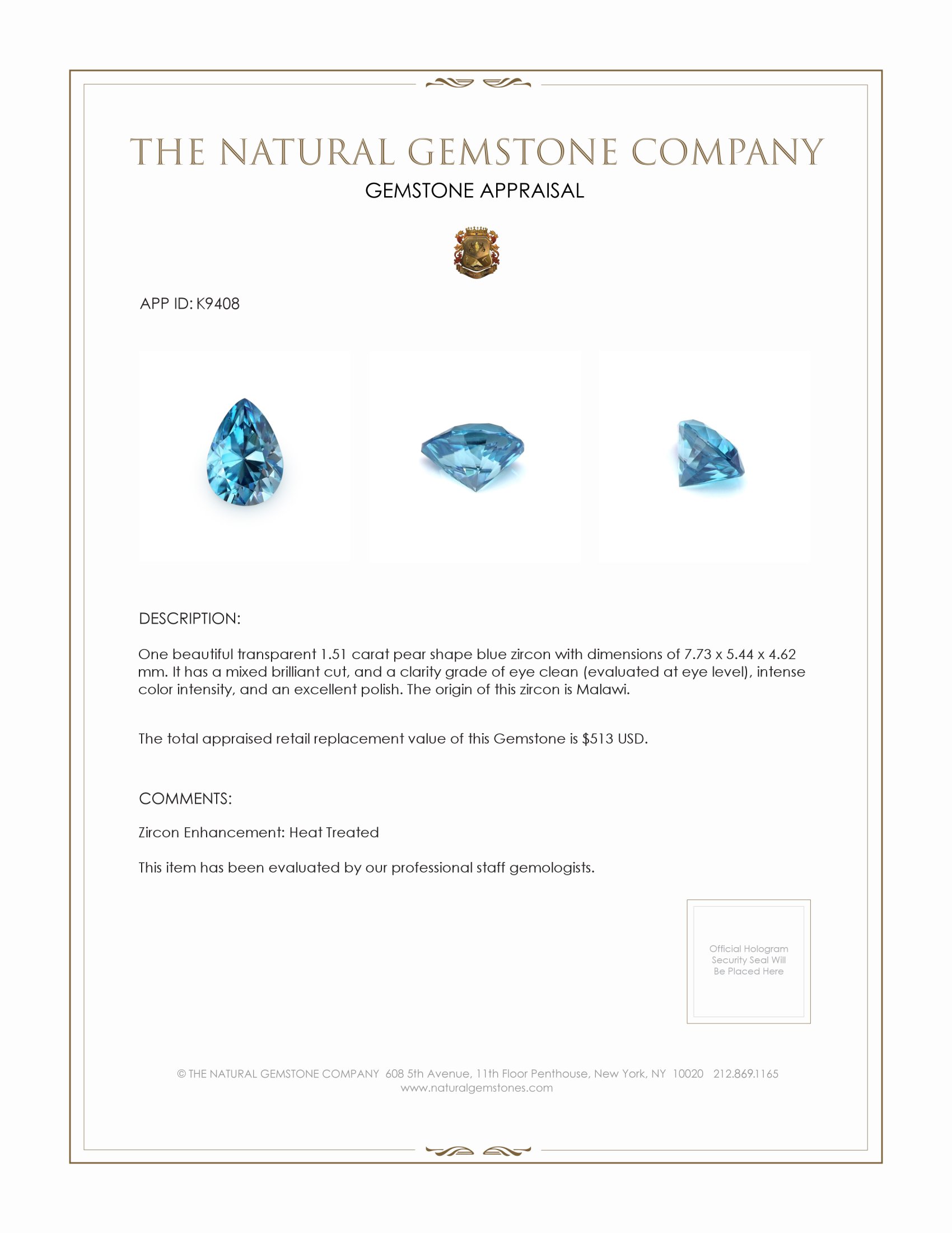 1.51 Ct. Zircon from Malawi