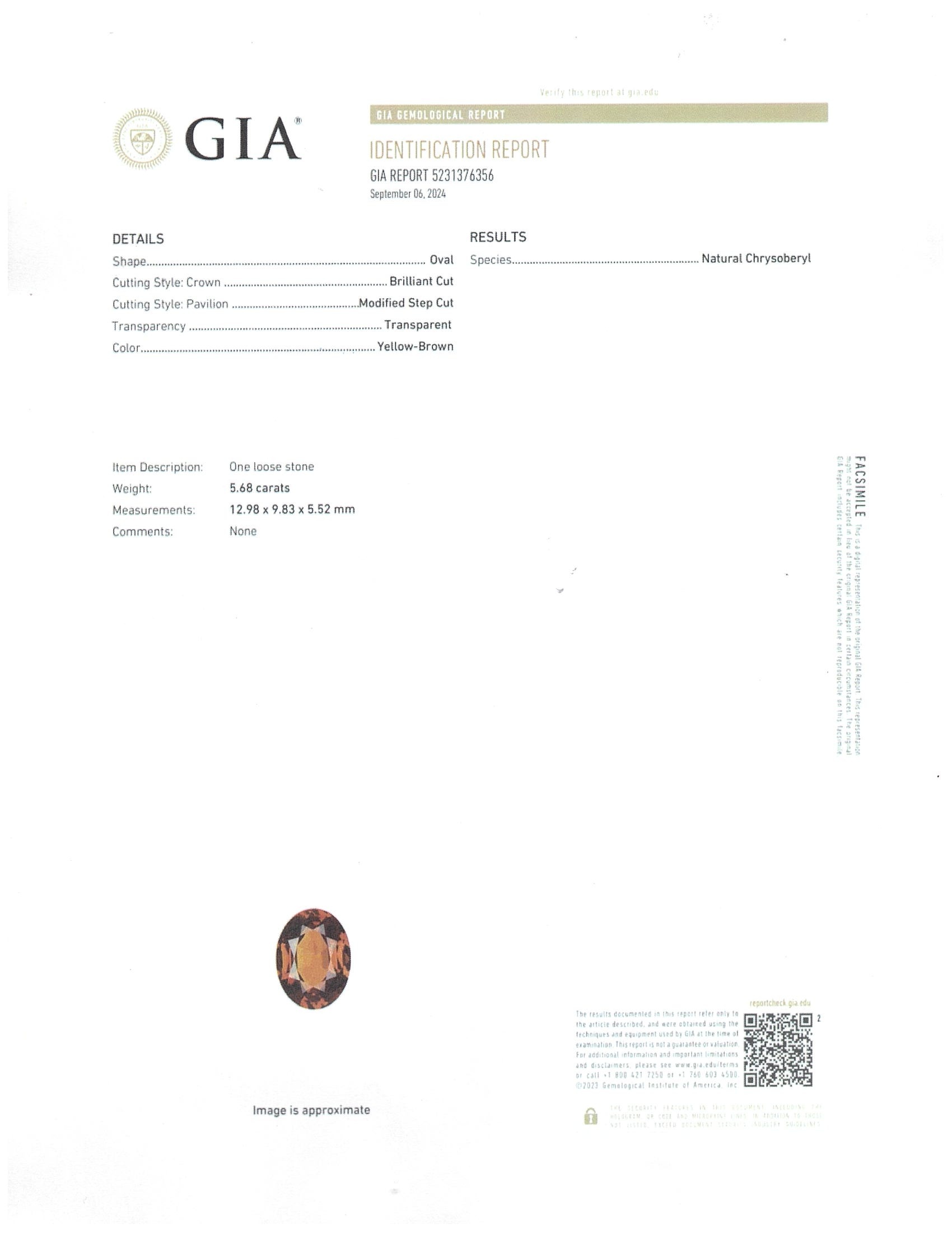 5.68 Ct. Chrysoberyl from Ceylon (Sri Lanka)