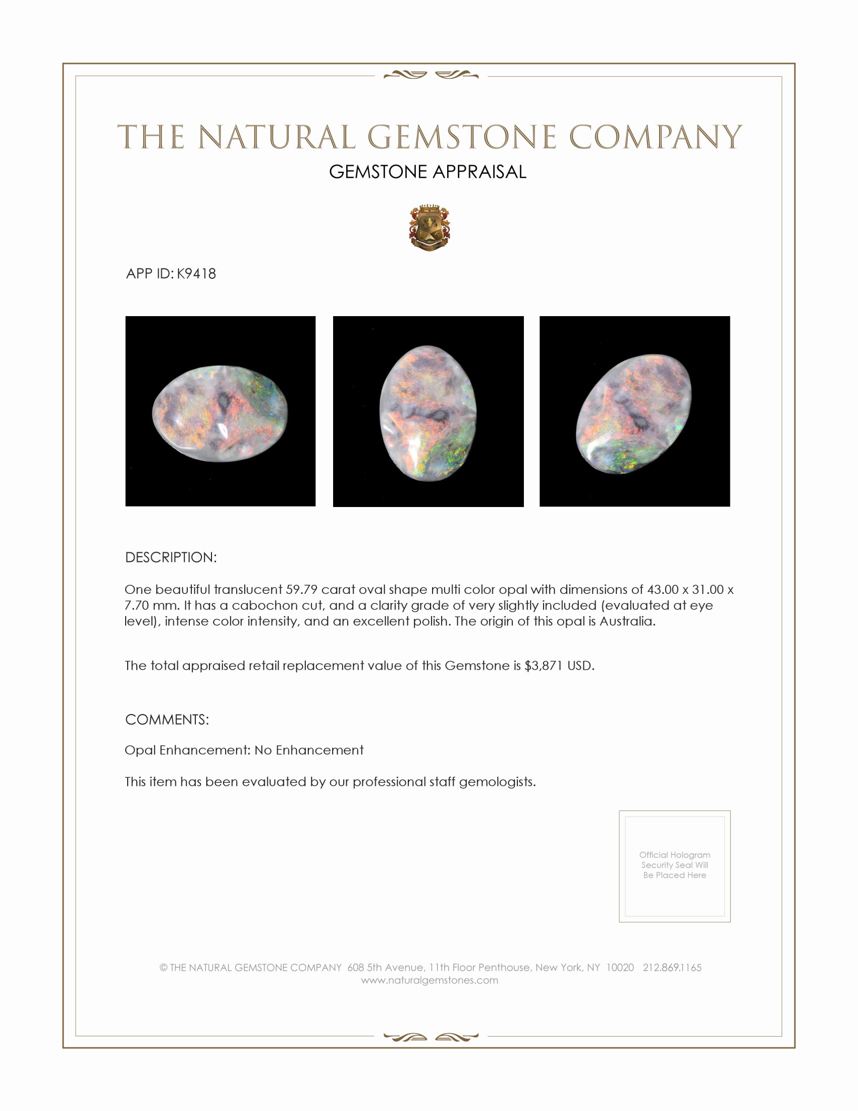 59.79 Ct. Cabochon Opal from Australia