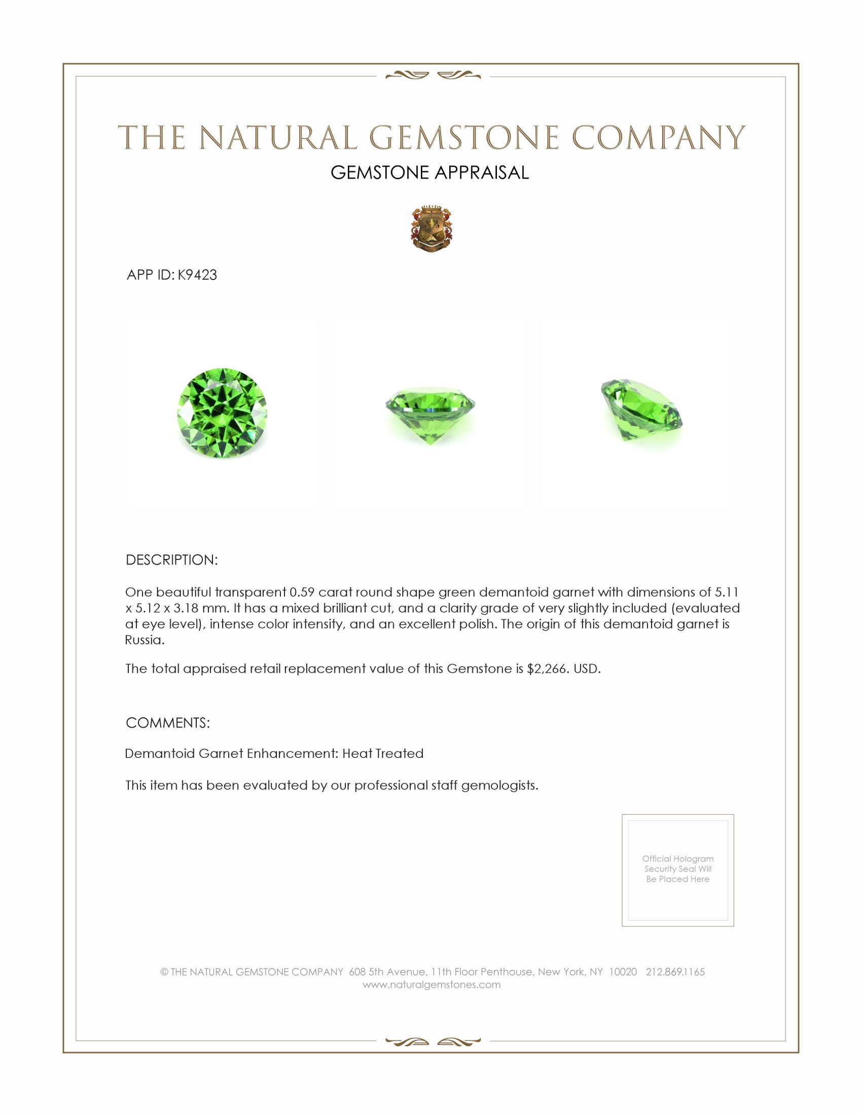 0.59 Ct. Demantoid Garnet from Russia