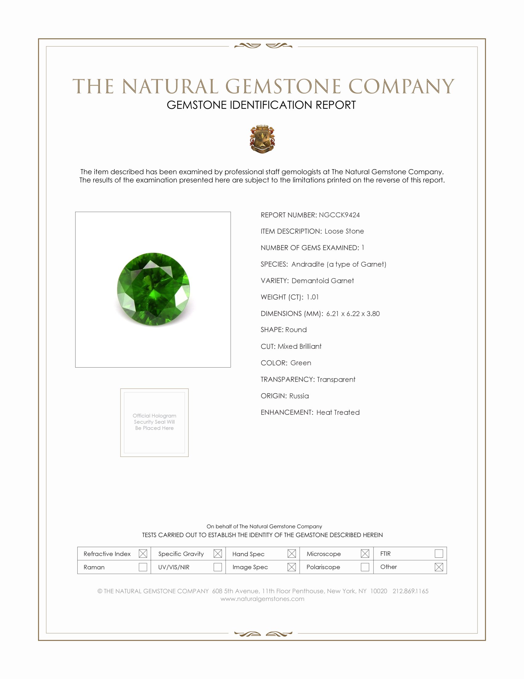 1.01 Ct. Demantoid Garnet from Russia