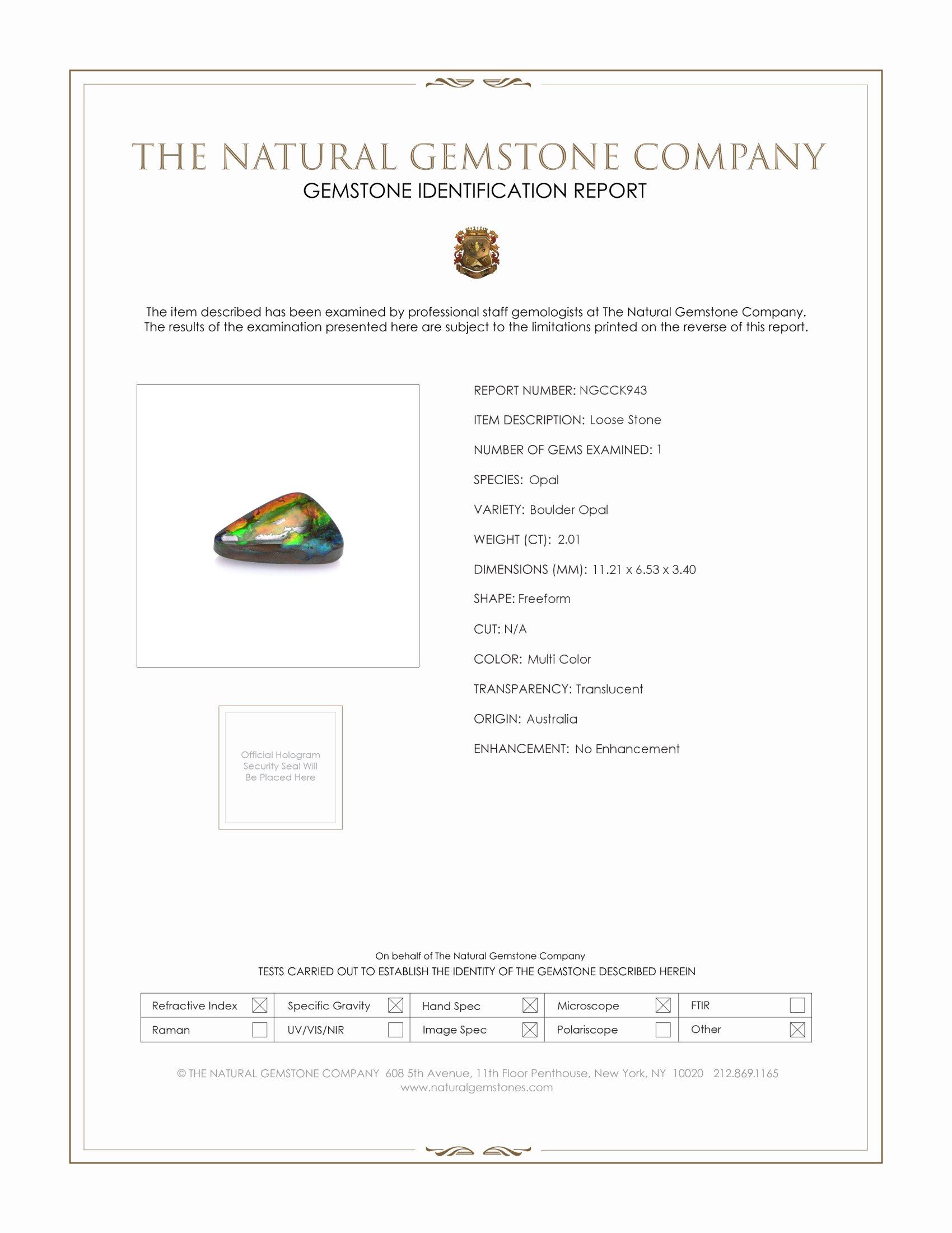 2.01 Ct. Boulder Opal from Australia
