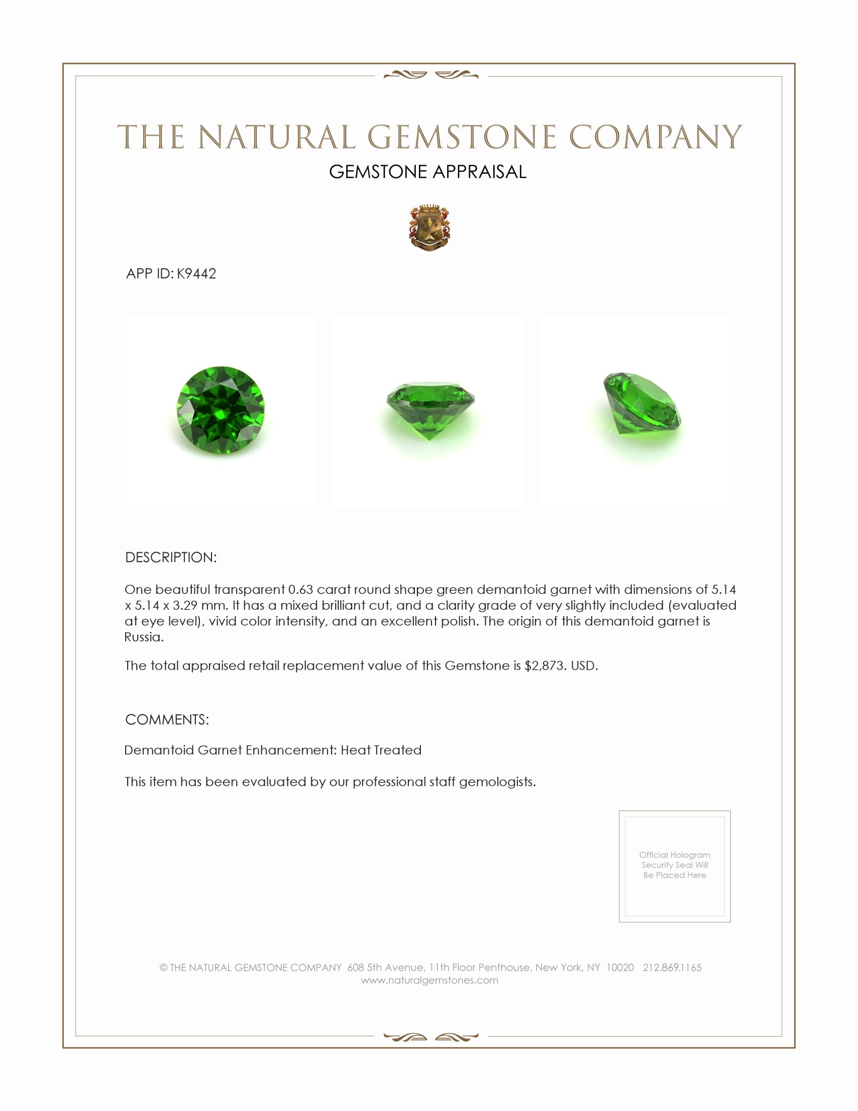 0.63 Ct. Demantoid Garnet from Russia