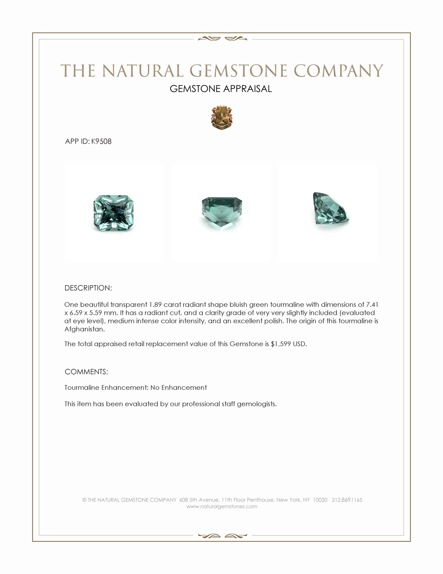 1.89 Ct. Tourmaline from Afghanistan