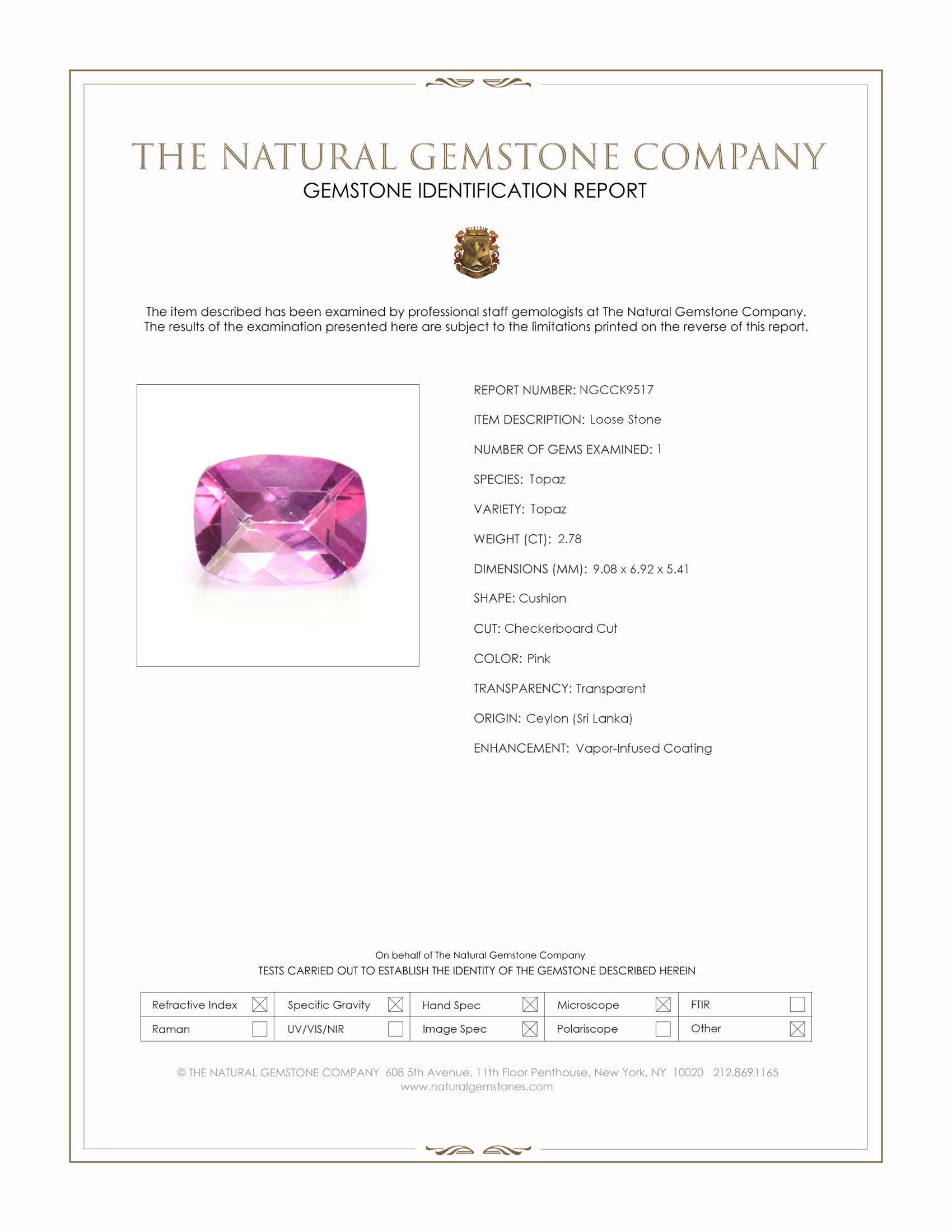 2.78 Ct. Pink Topaz from Ceylon (Sri Lanka)