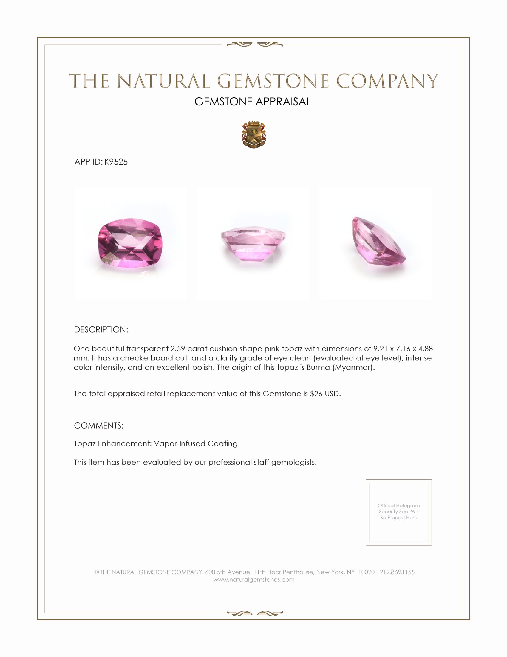 2.59 Ct. Topaz from Burma (Myanmar)