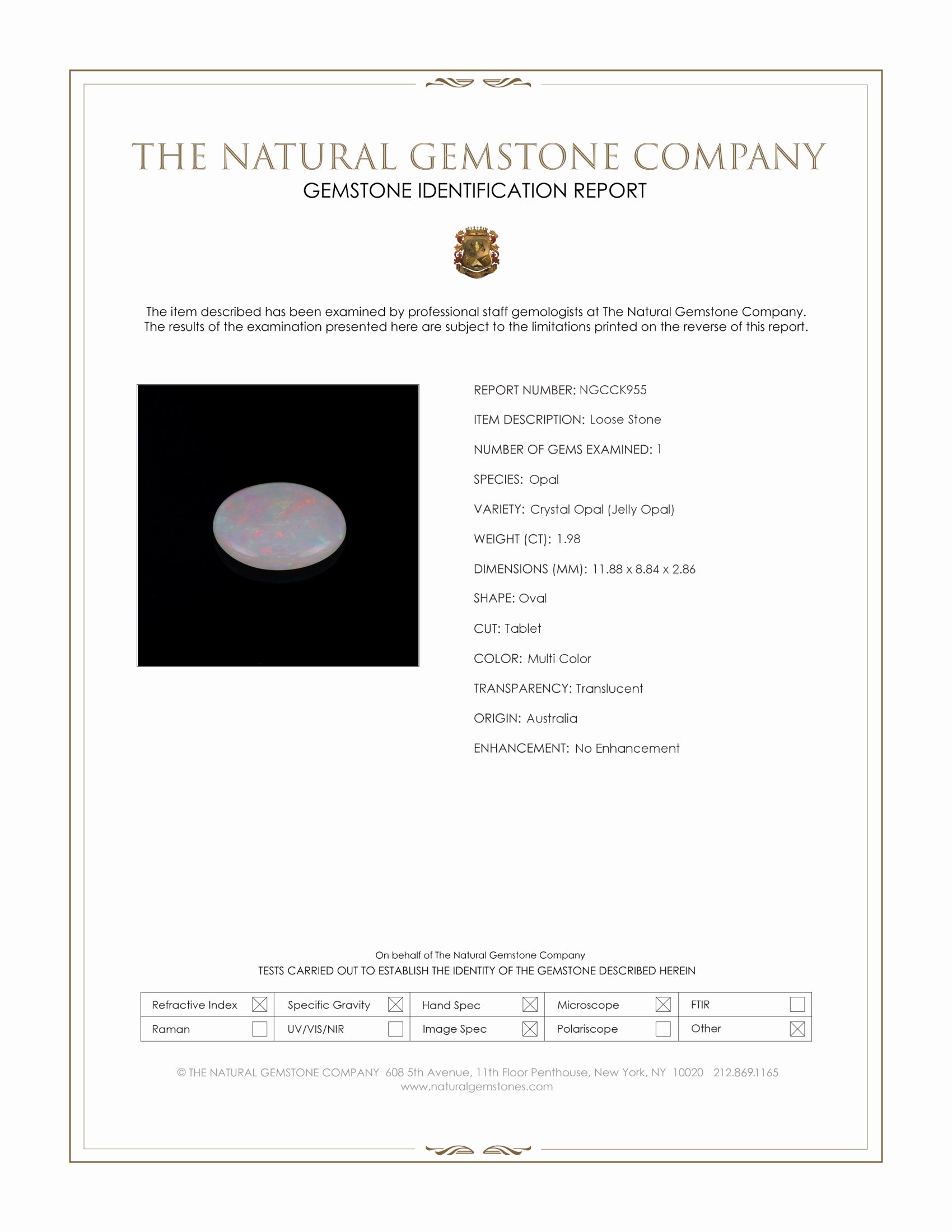 1.98 Ct. Multi Color Crystal Opal (Jelly Opal) from Australia