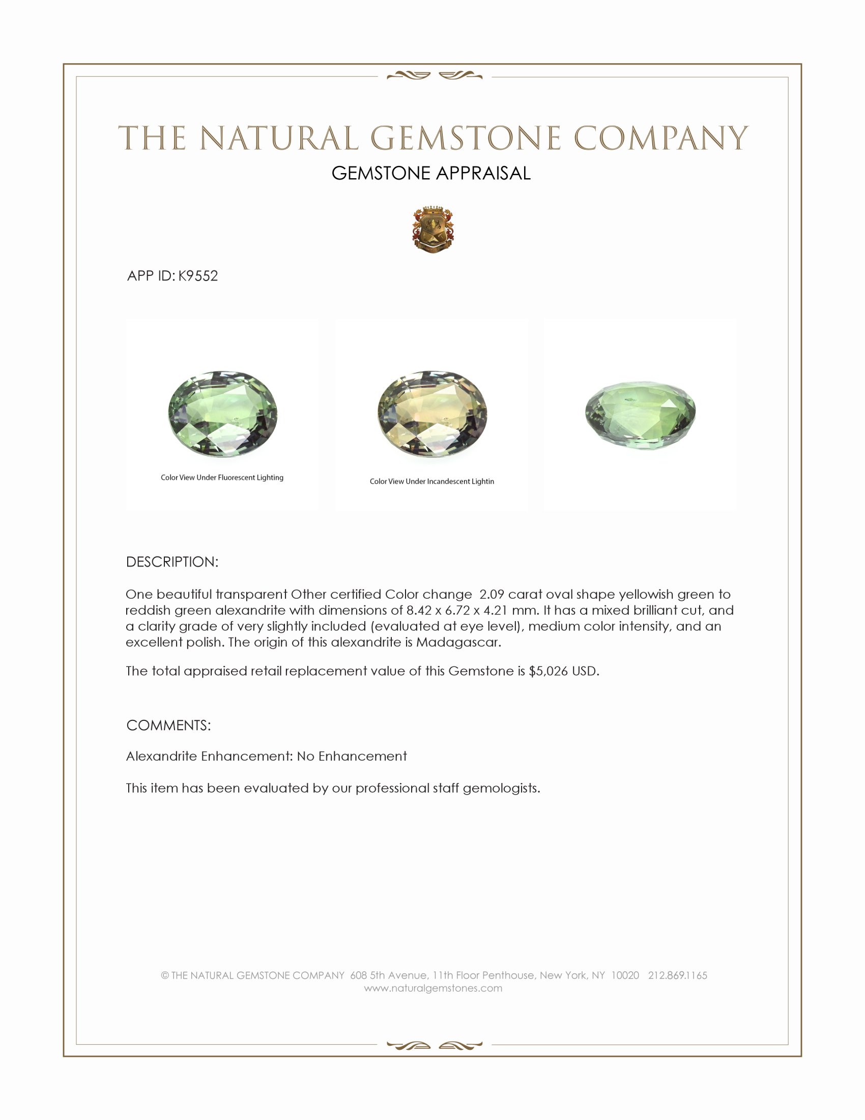 2.09 Ct. Alexandrite from Madagascar