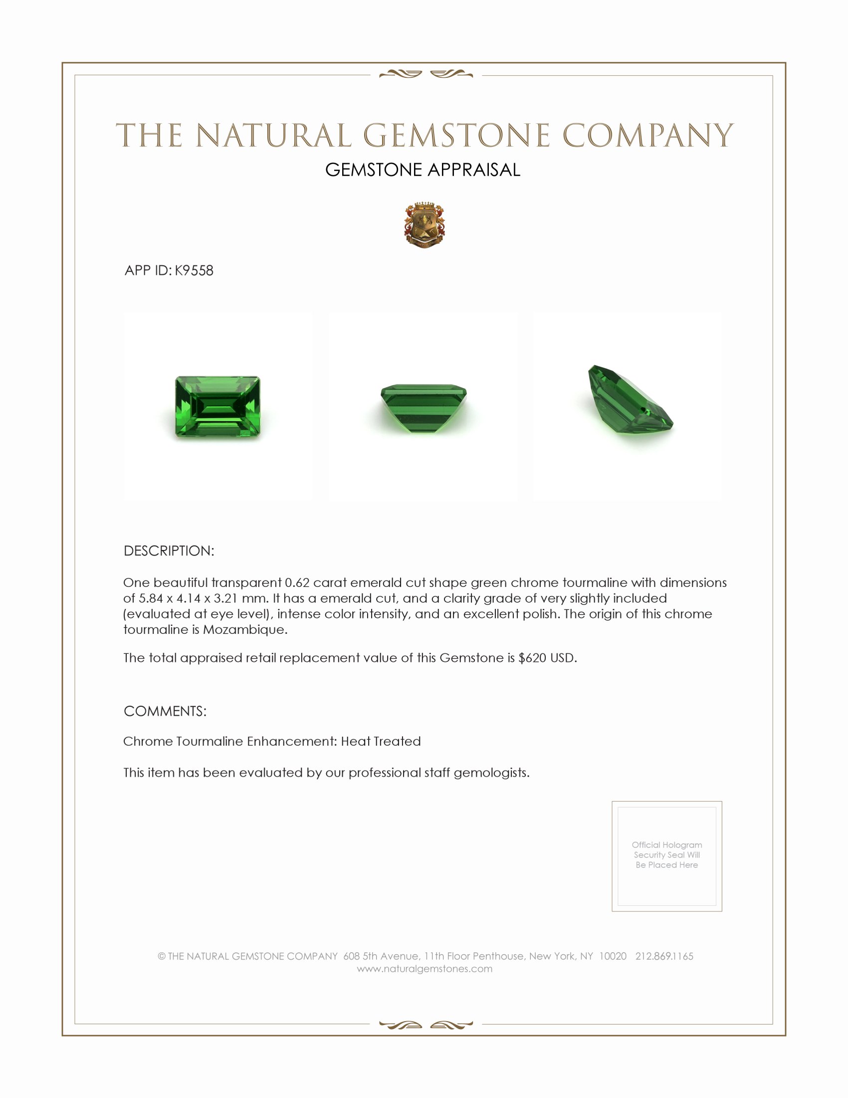 0.62 Ct. Chrome Tourmaline from Mozambique