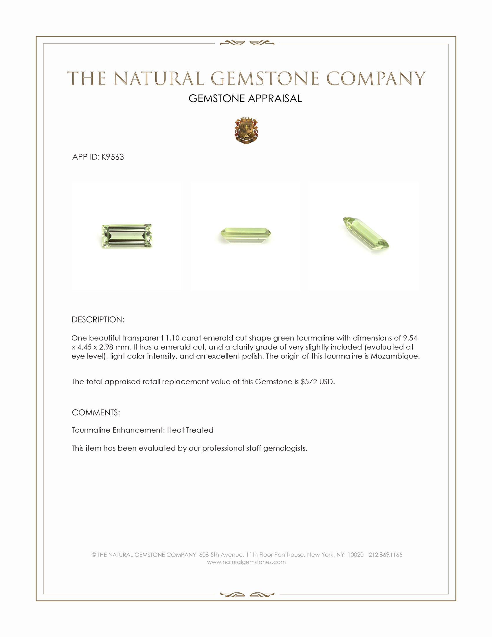 1.10 Ct. Green Tourmaline from Mozambique