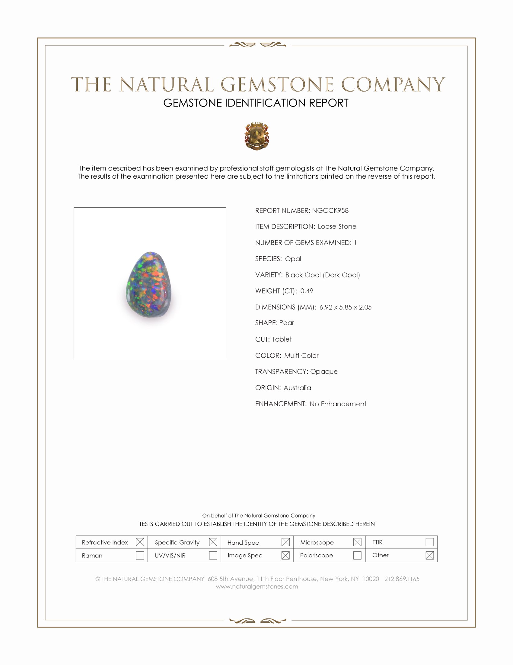 0.49 Ct. Multi Color Black Opal (Dark Opal) from Australia