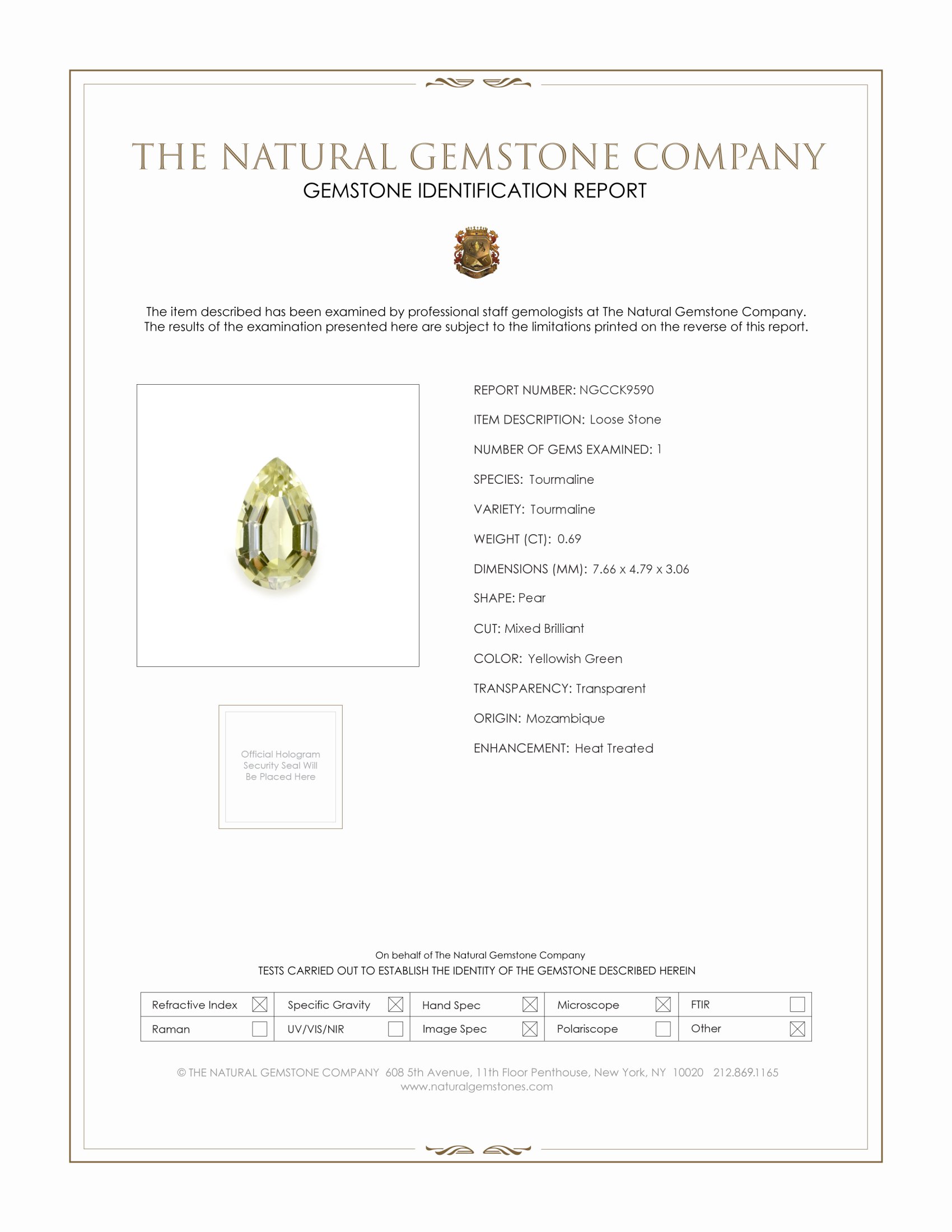 0.69 Ct. Yellowish Green Tourmaline from Mozambique