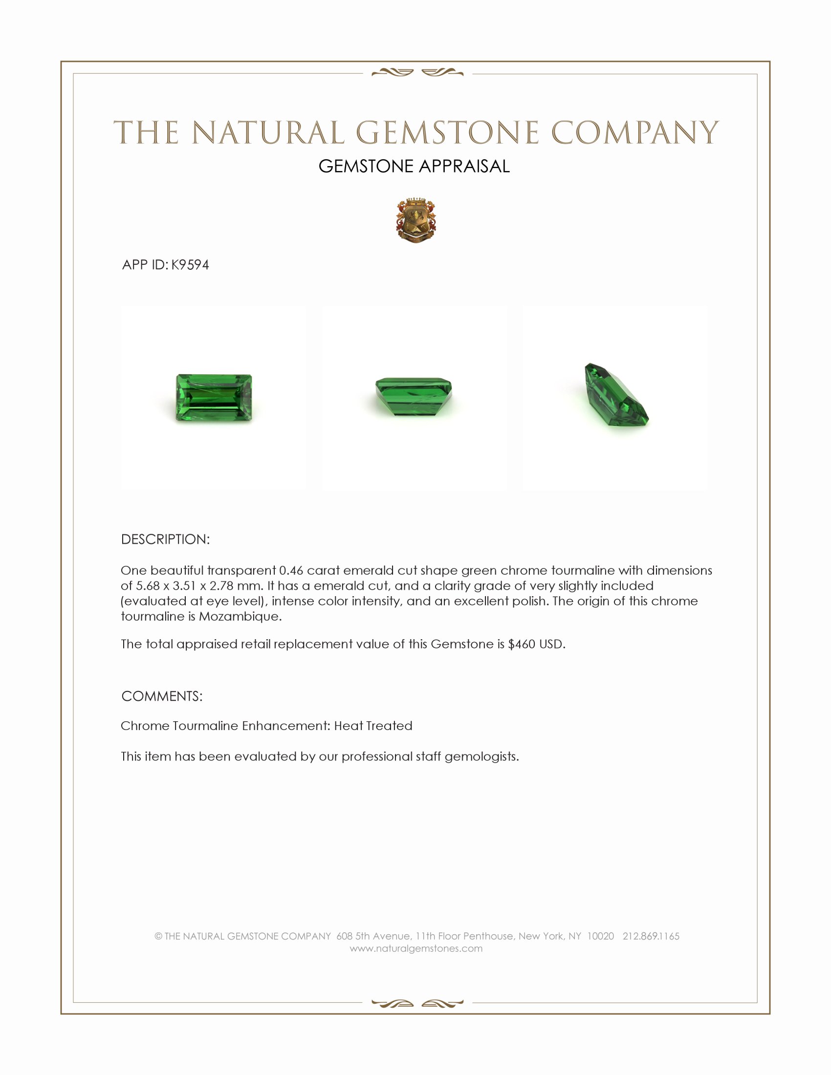 0.46 Ct. Green Chrome Tourmaline from Mozambique