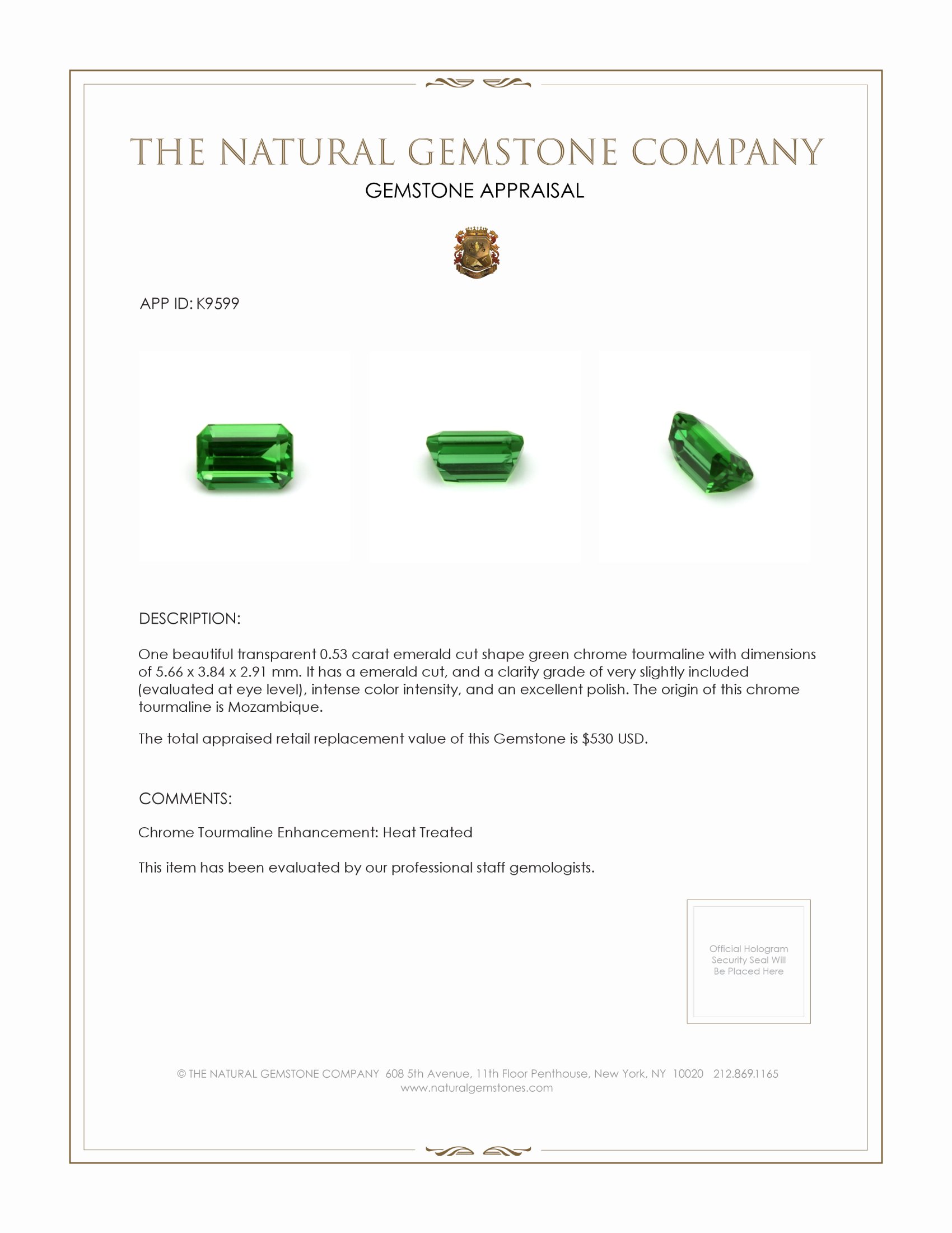 0.53 Ct. Chrome Tourmaline from Mozambique