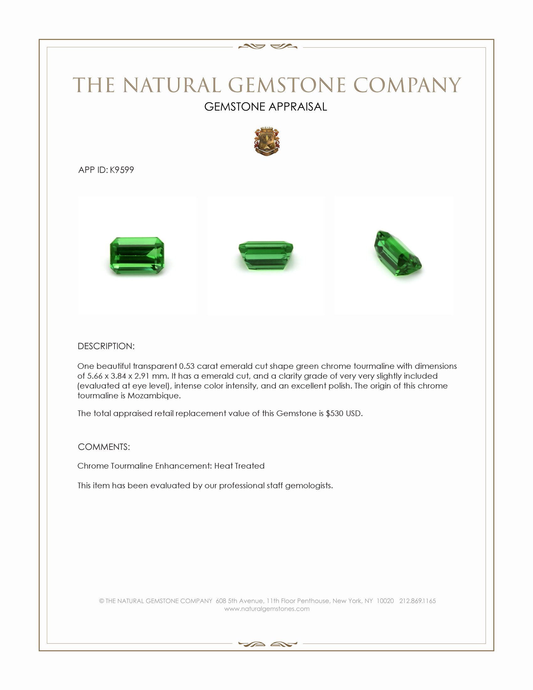 0.53 Ct. Green Chrome Tourmaline from Mozambique