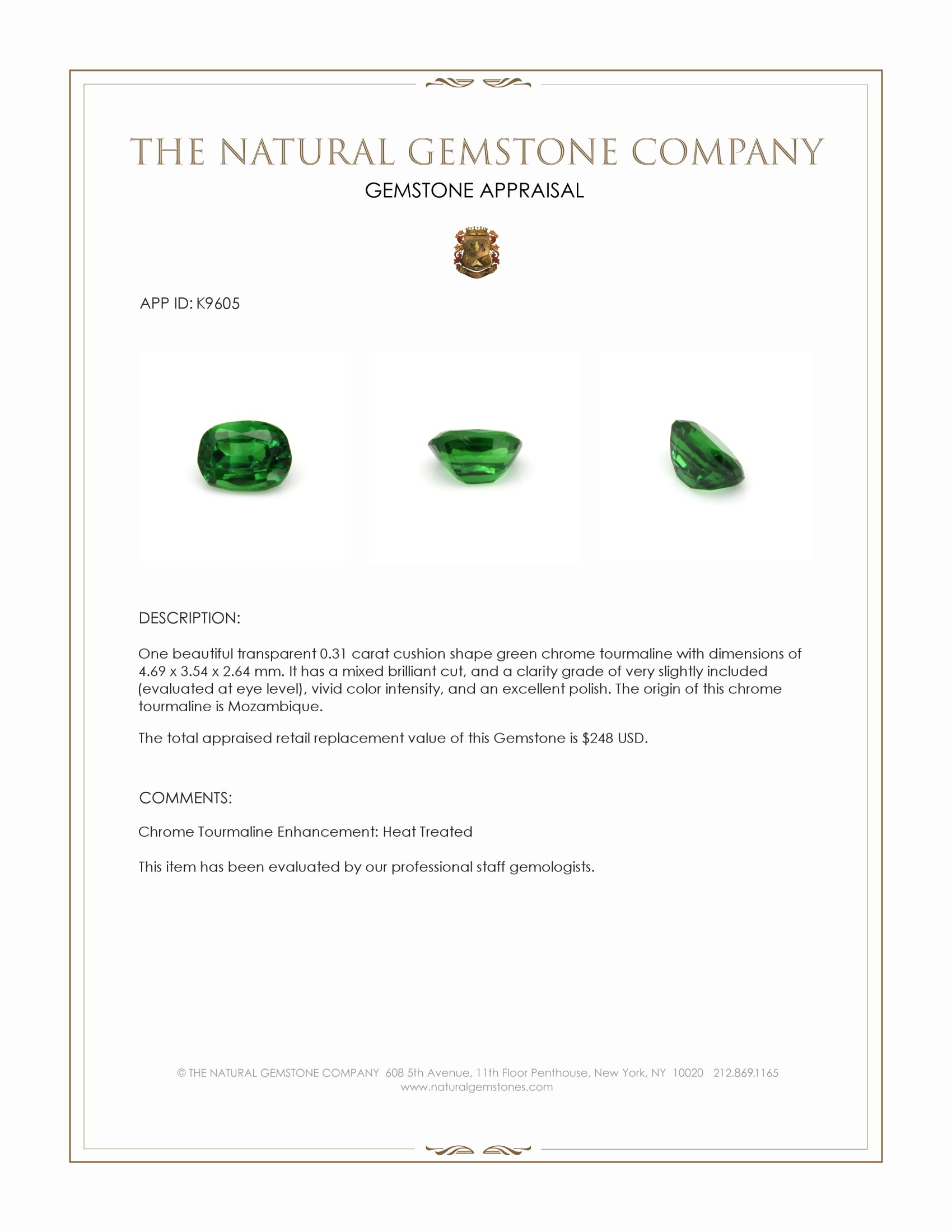 0.31 Ct. Green Chrome Tourmaline from Mozambique