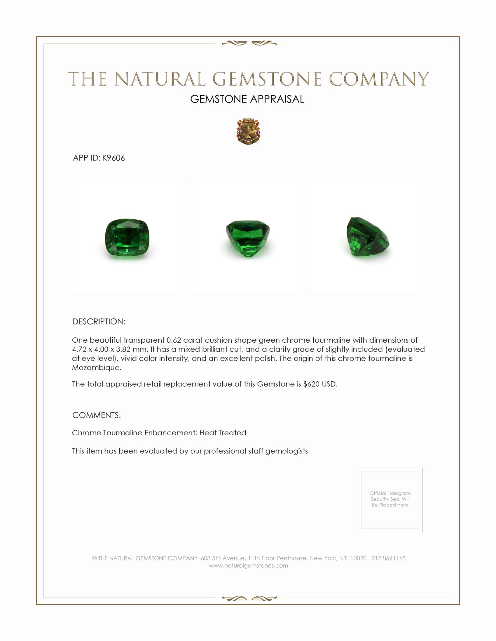 0.62 Ct. Chrome Tourmaline from Mozambique