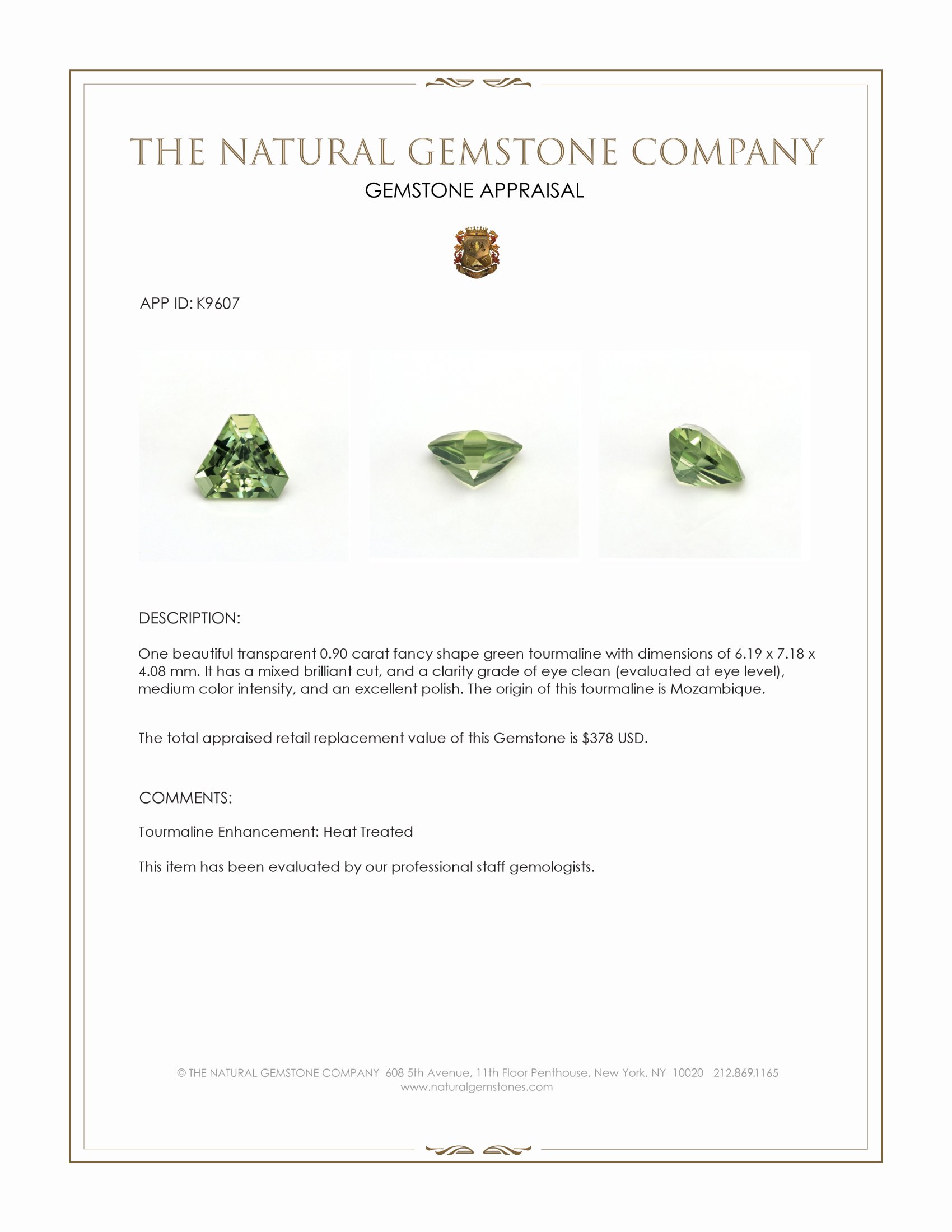 0.90 Ct. Green Tourmaline from Mozambique