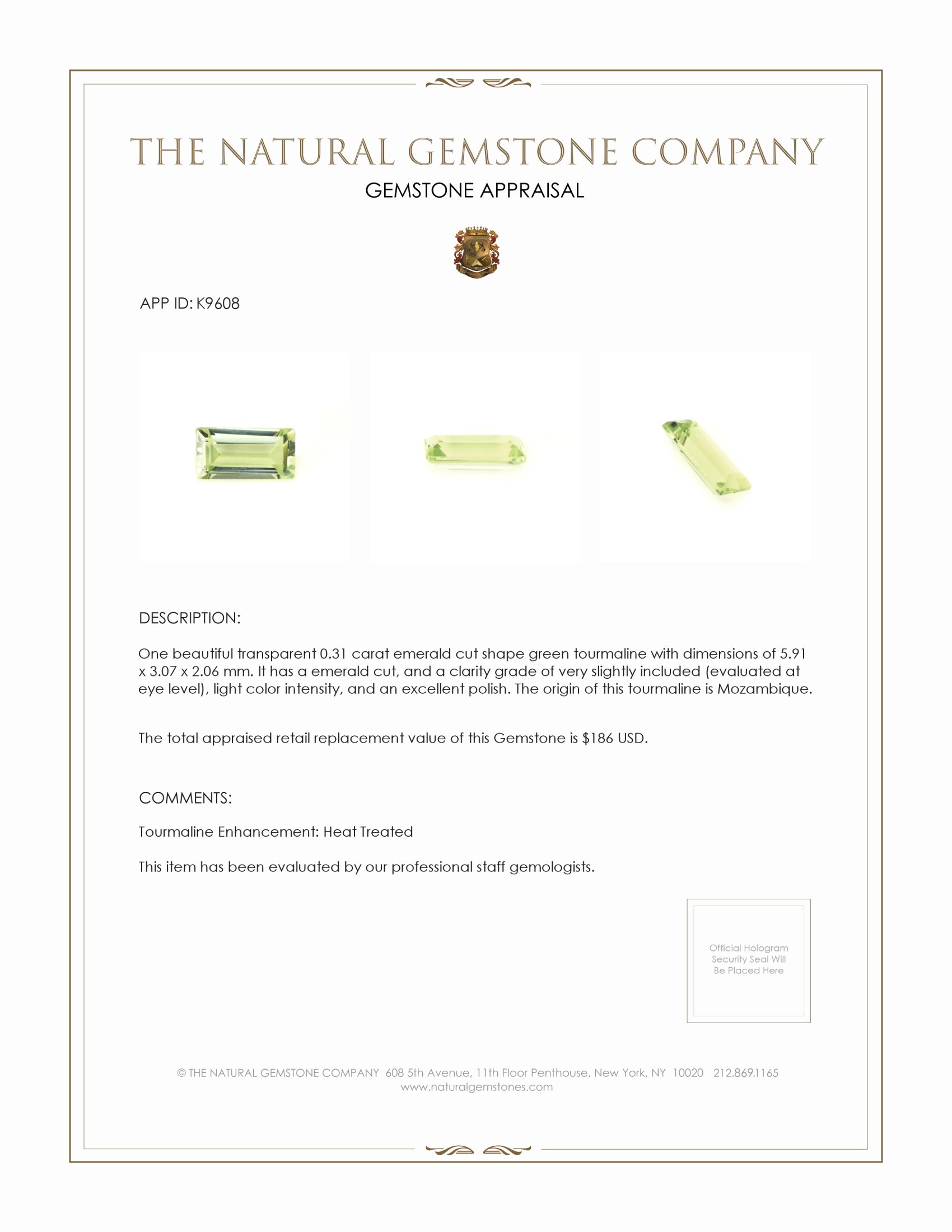 0.31 Ct. Green Tourmaline from Mozambique