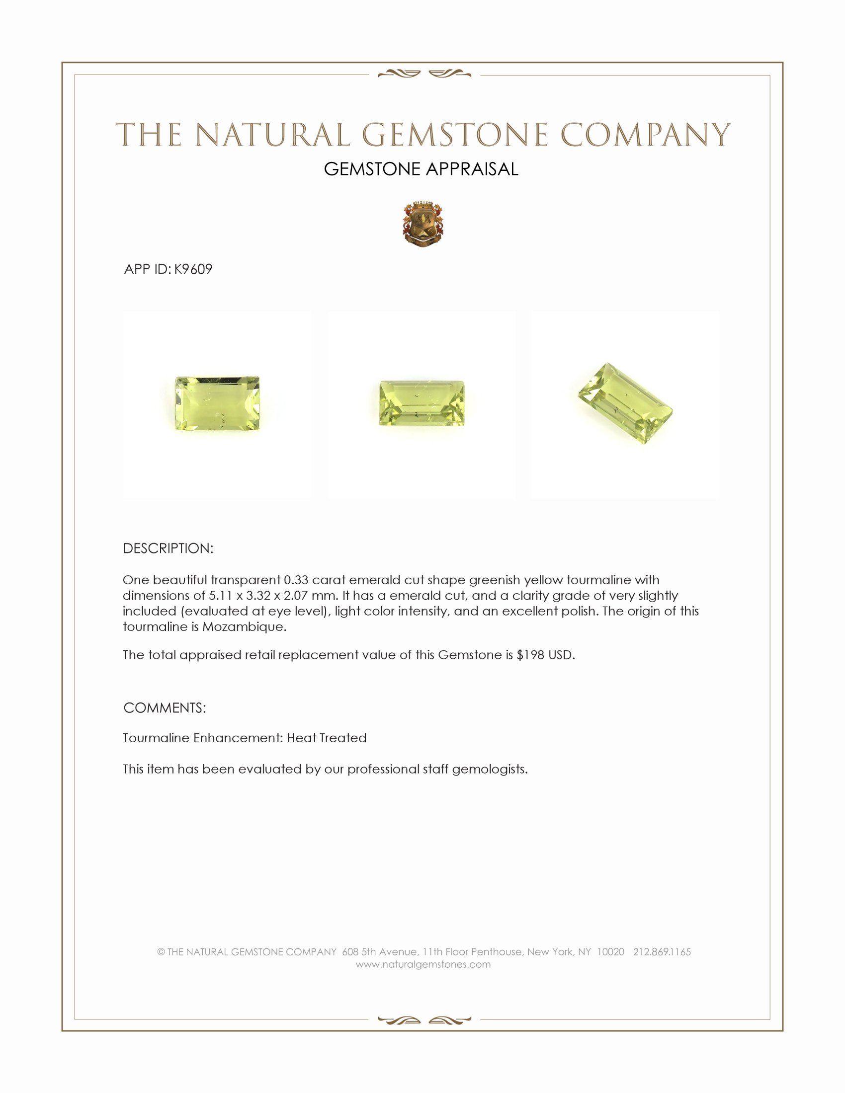 0.33 Ct. Greenish Yellow Tourmaline from Mozambique