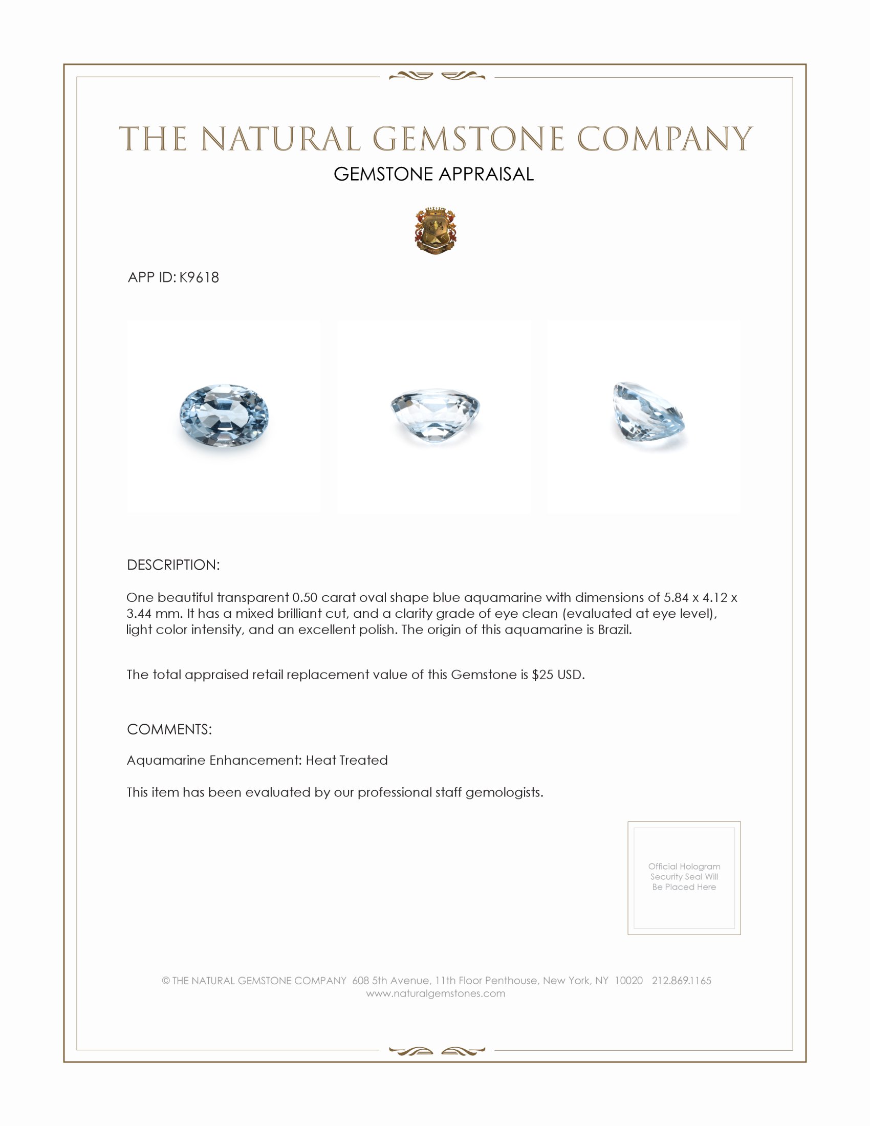 0.50 Ct. Aquamarine from Brazil