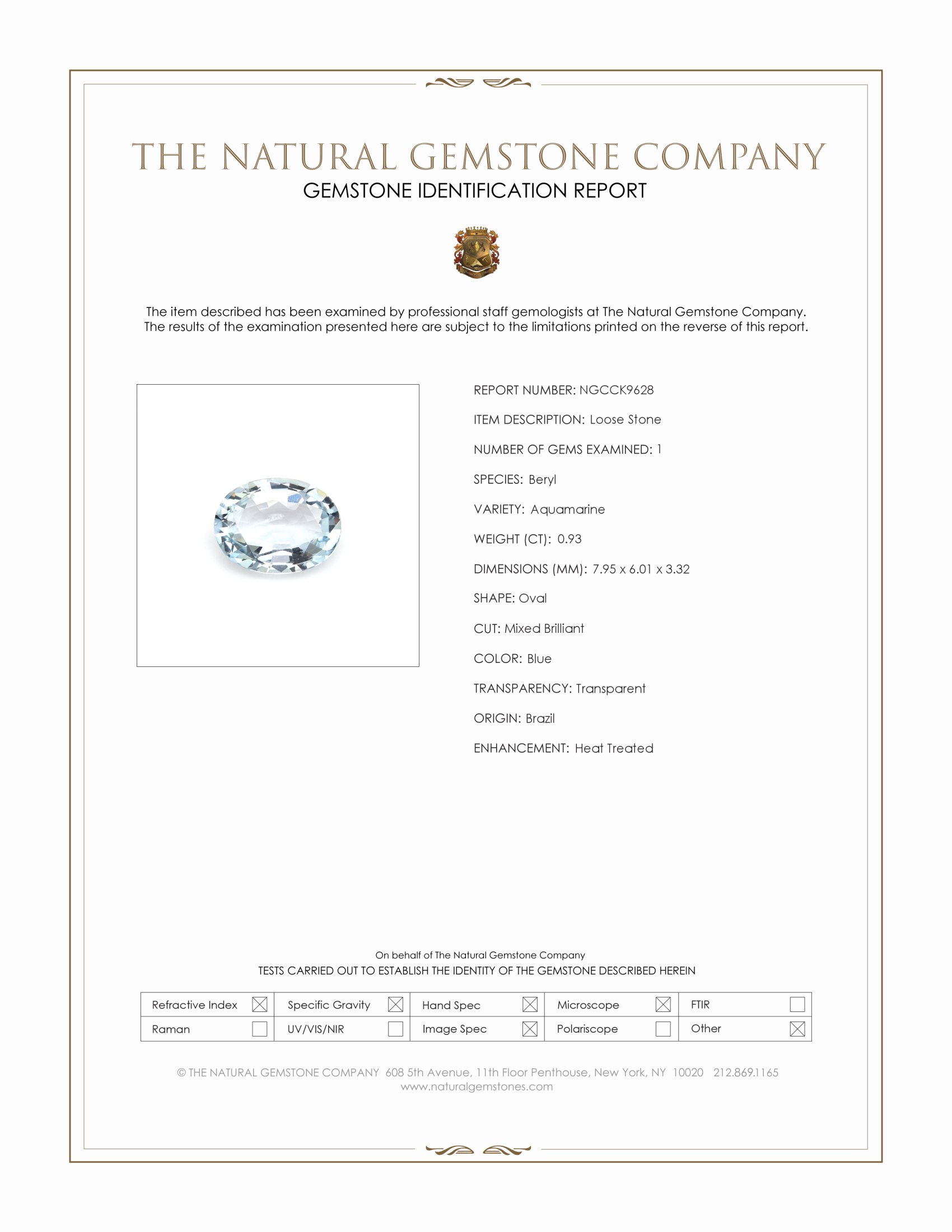 0.93 Ct. Aquamarine from Brazil