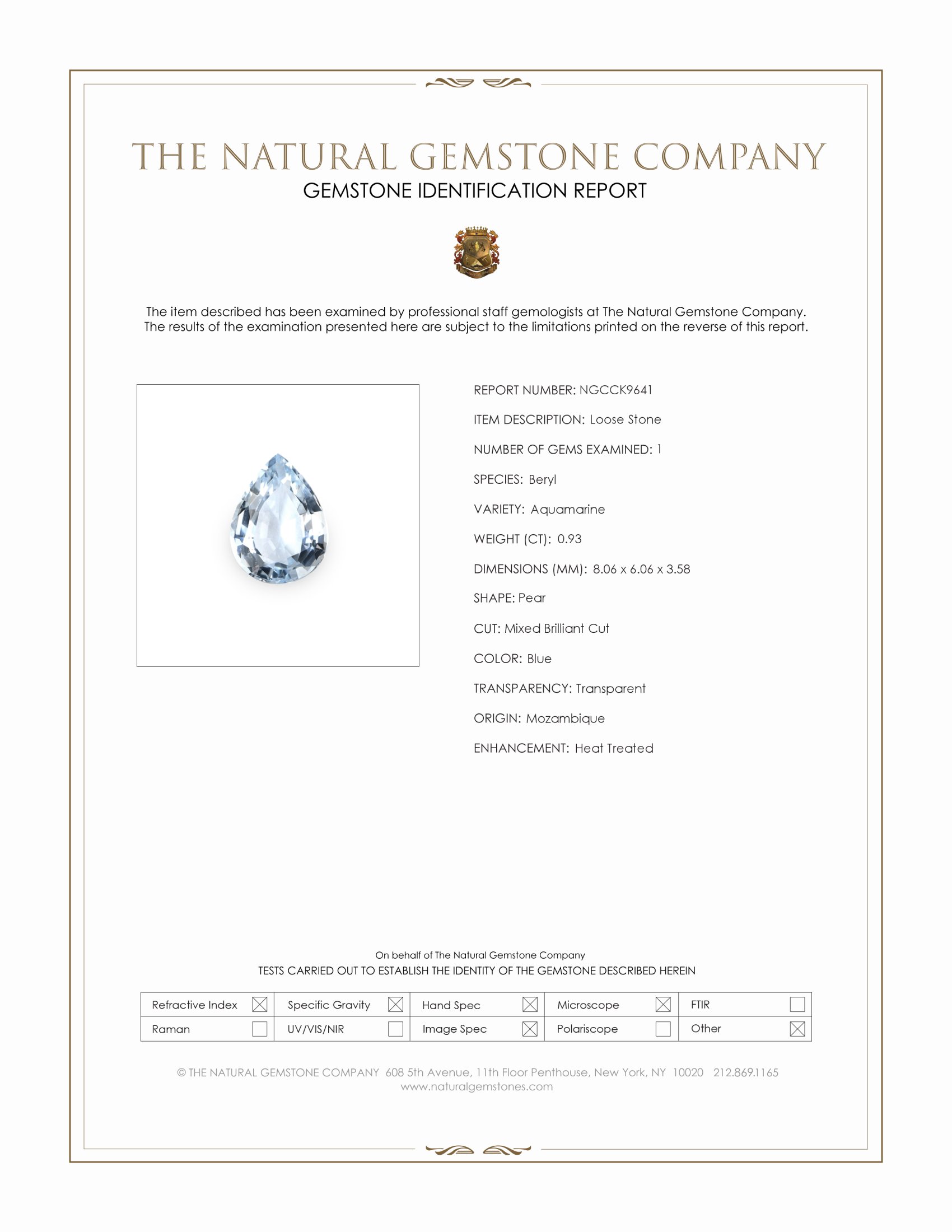 0.93 Ct. Blue Aquamarine from Mozambique