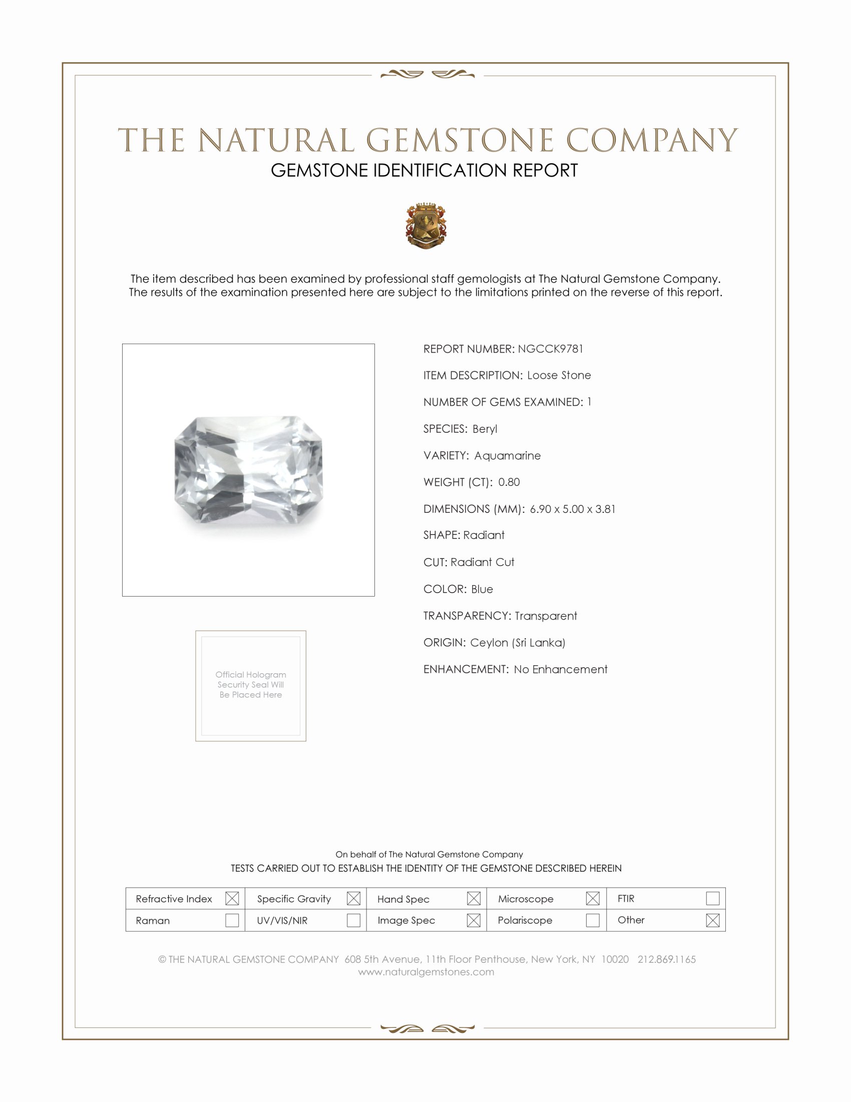 0.80 Ct. Grey Beryl from Ceylon (Sri Lanka)