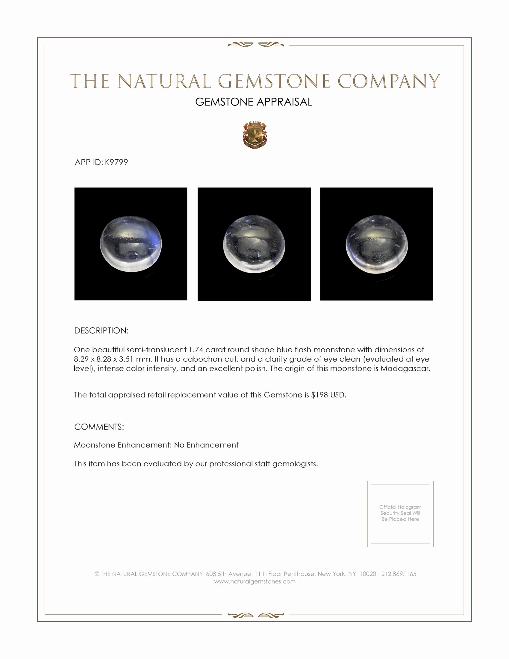 1.74 Ct. Cabochon Moonstone from Madagascar