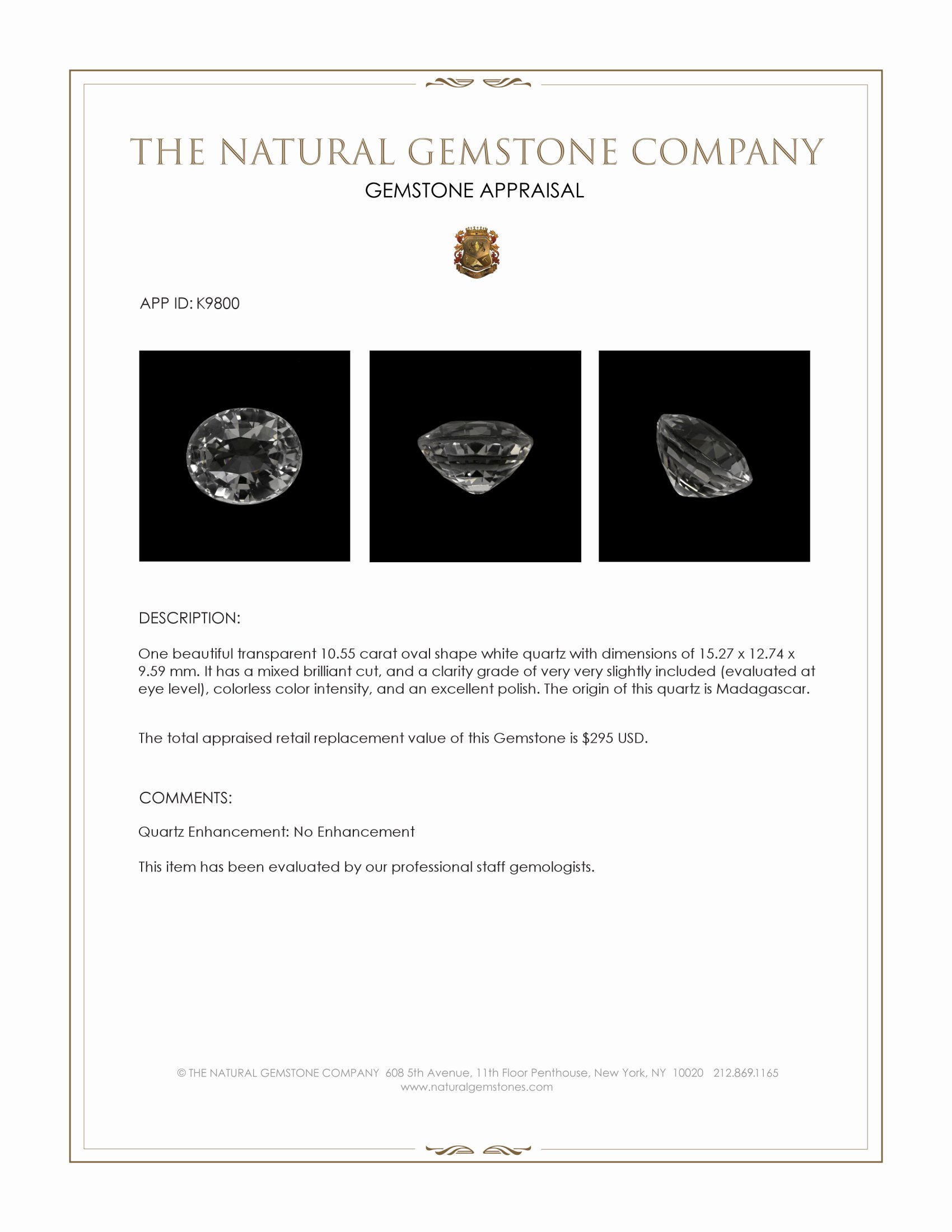 10.55 Ct. Quartz from Madagascar