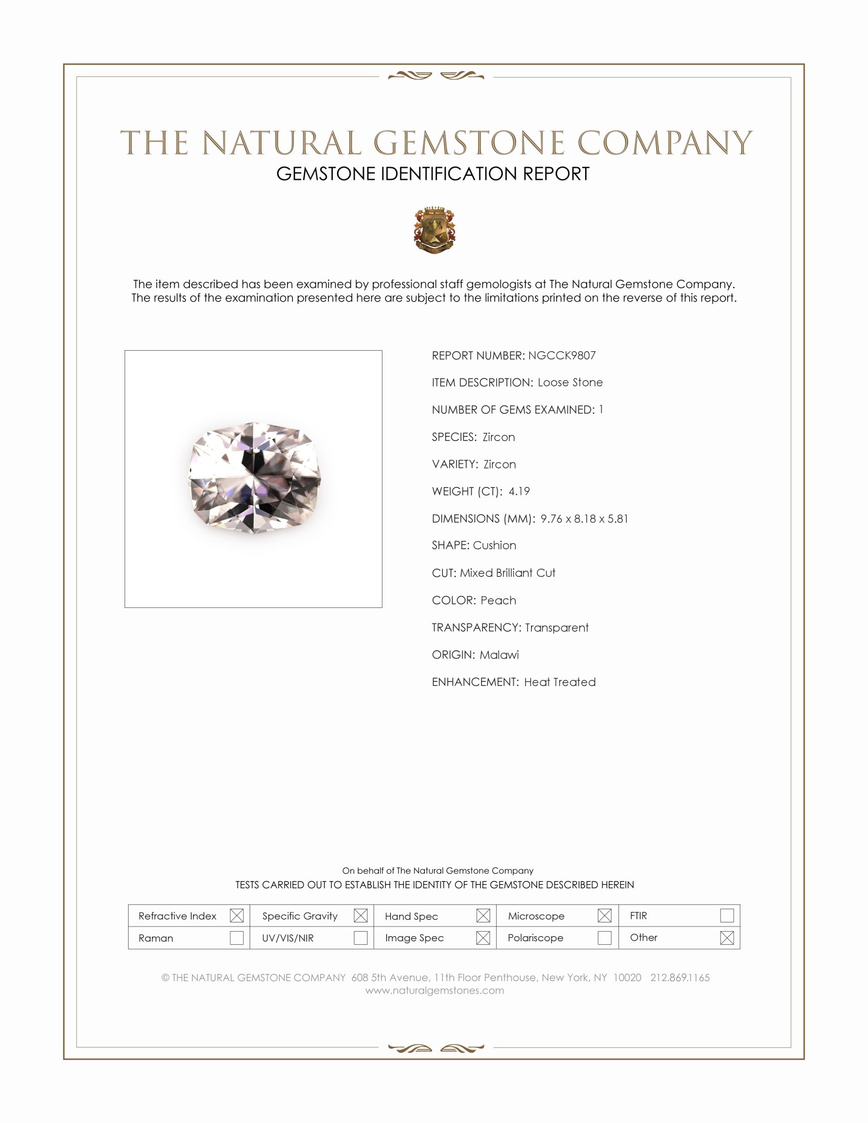 4.19 Ct. Peach Zircon from Malawi
