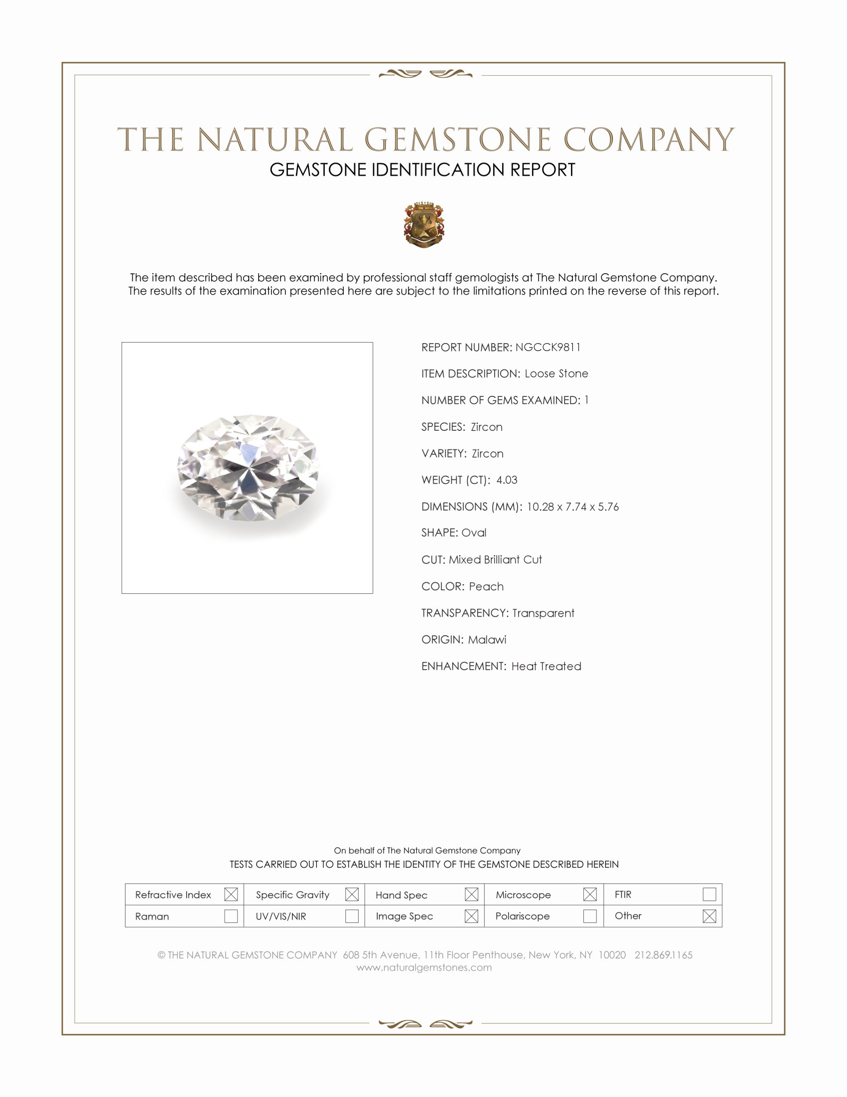 4.03 Ct. Peach Zircon from Malawi