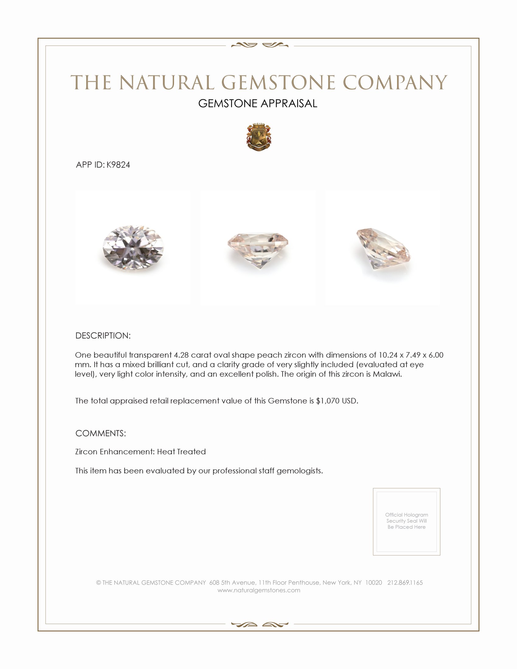 4.28 Ct. Zircon from Malawi