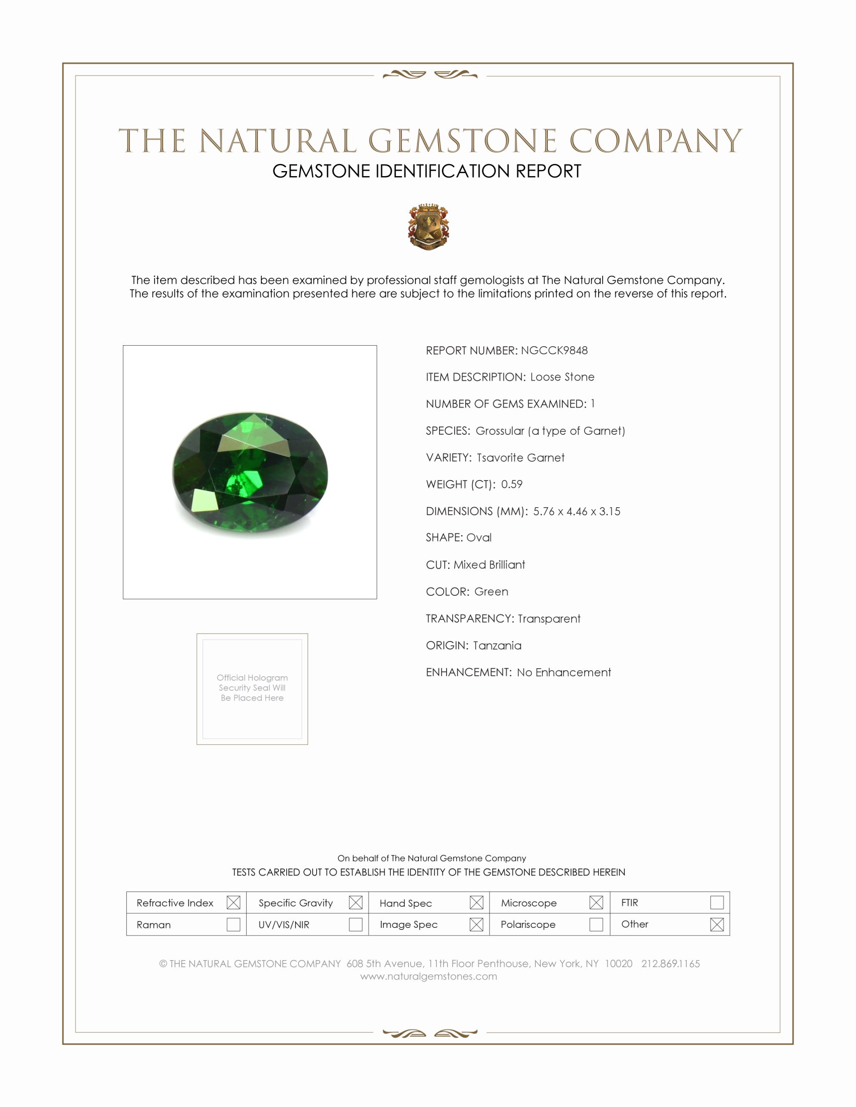 0.59 Ct. Tsavorite Garnet from Tanzania
