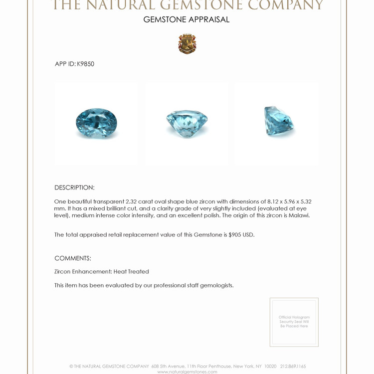 2.32 Ct. Zircon from Malawi