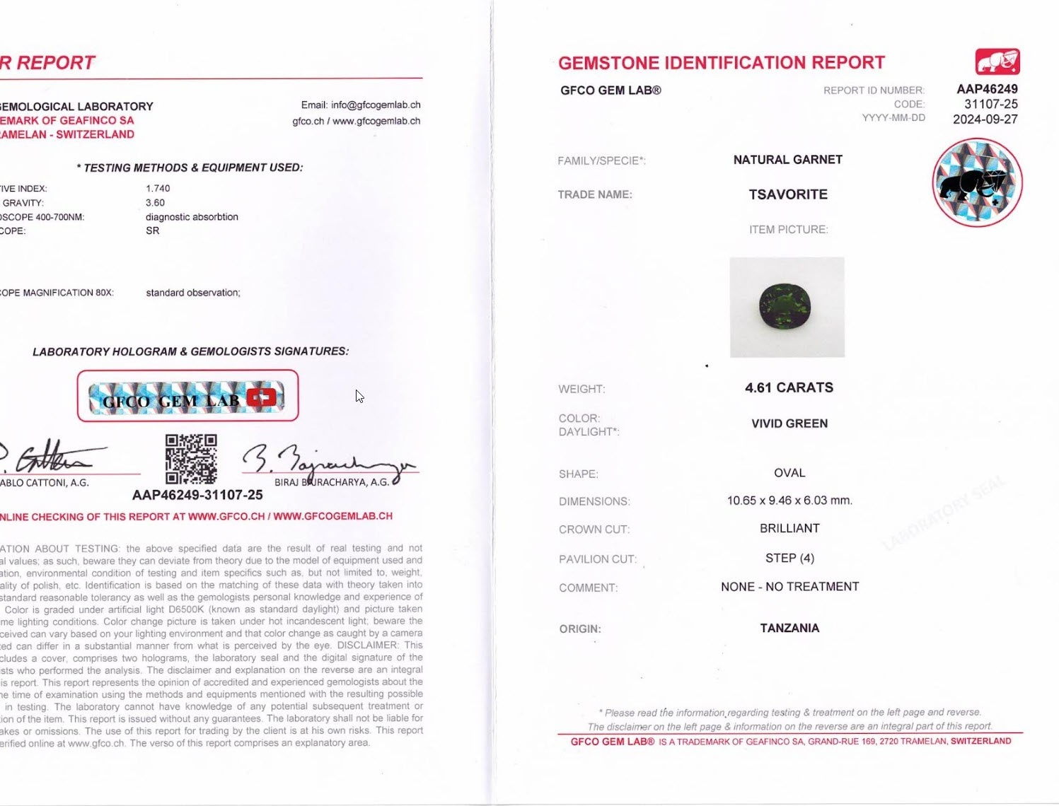 4.61 Ct. Tsavorite Garnet from Tanzania