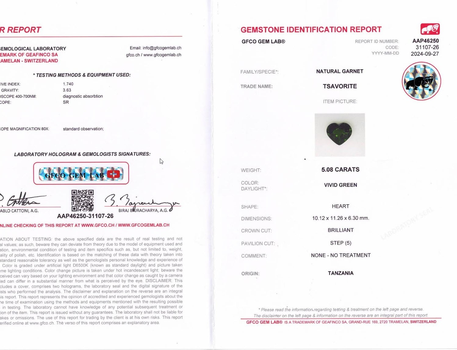 5.08 Ct. Tsavorite Garnet from Tanzania