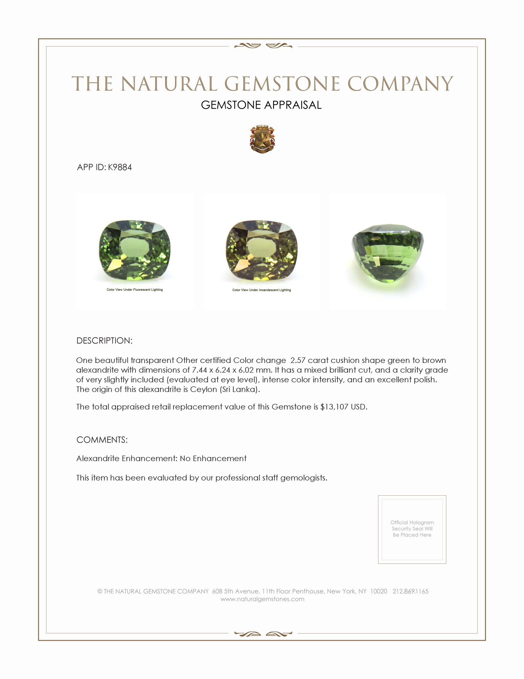 2.57 Ct. Alexandrite from Ceylon (Sri Lanka)