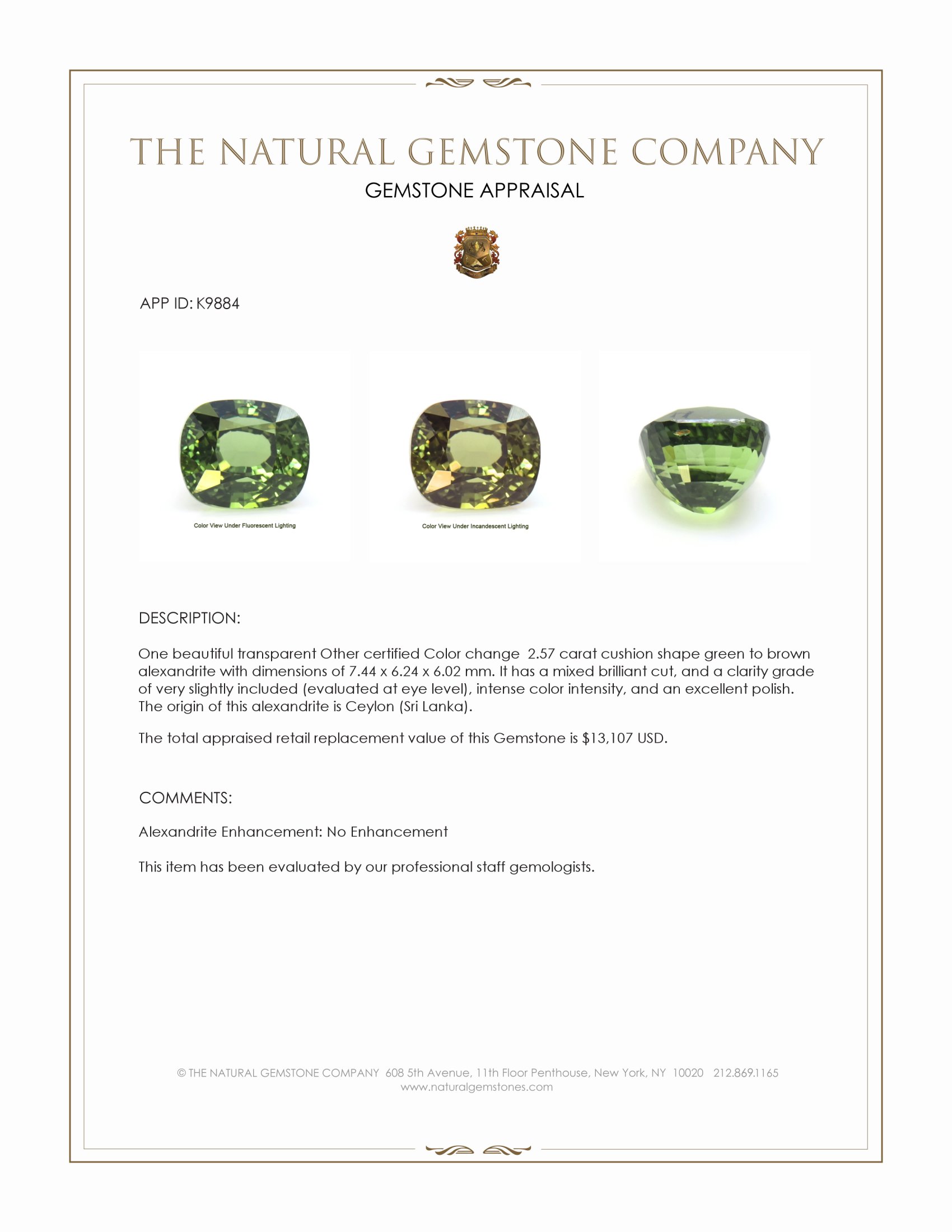 2.57 Ct. Alexandrite from Ceylon (Sri Lanka)