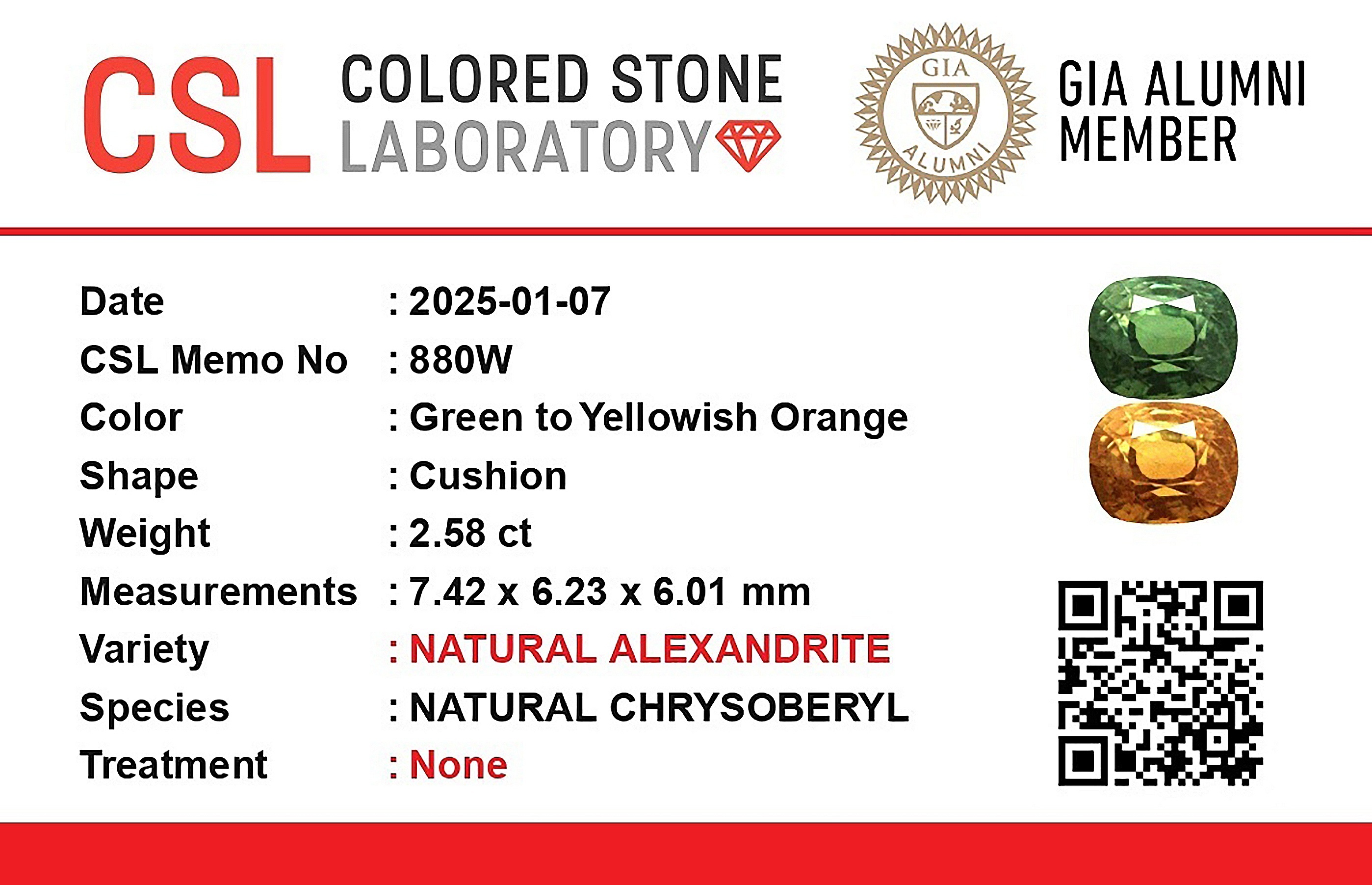 2.57 Ct. Alexandrite from Ceylon (Sri Lanka)