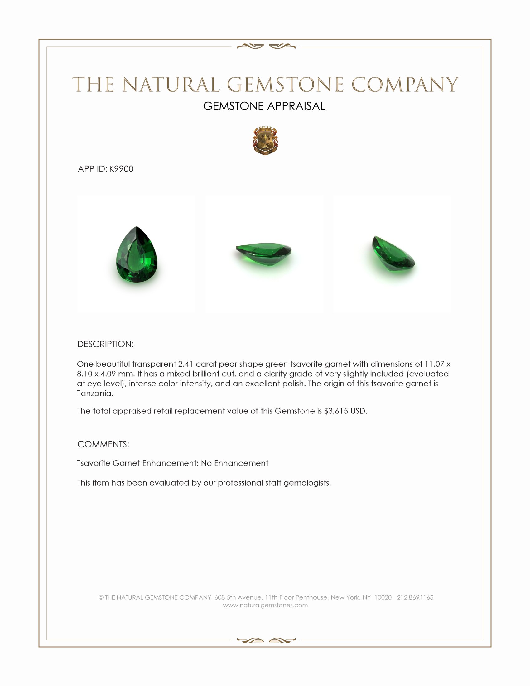 2.41 Ct. Tsavorite Garnet from Tanzania