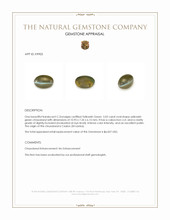 5.02 Ct. Yellowish Green Cabochon Cat’s Eye Chrysoberyl from Ceylon (Sri Lanka) Appraisal