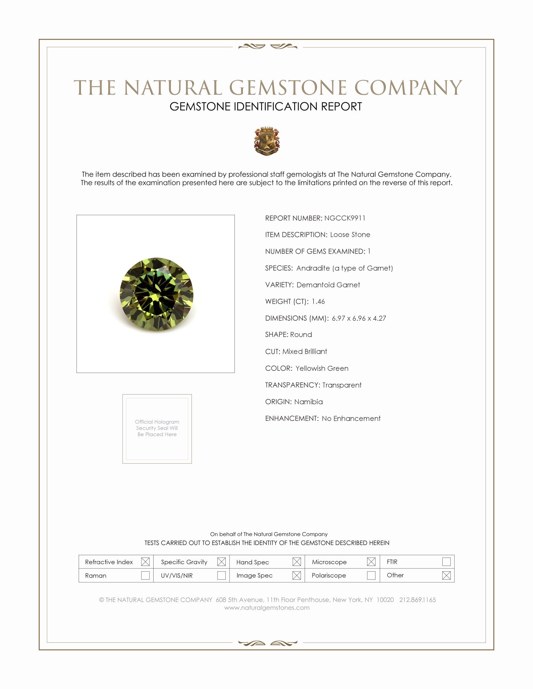1.46 Ct. Demantoid Garnet from Namibia