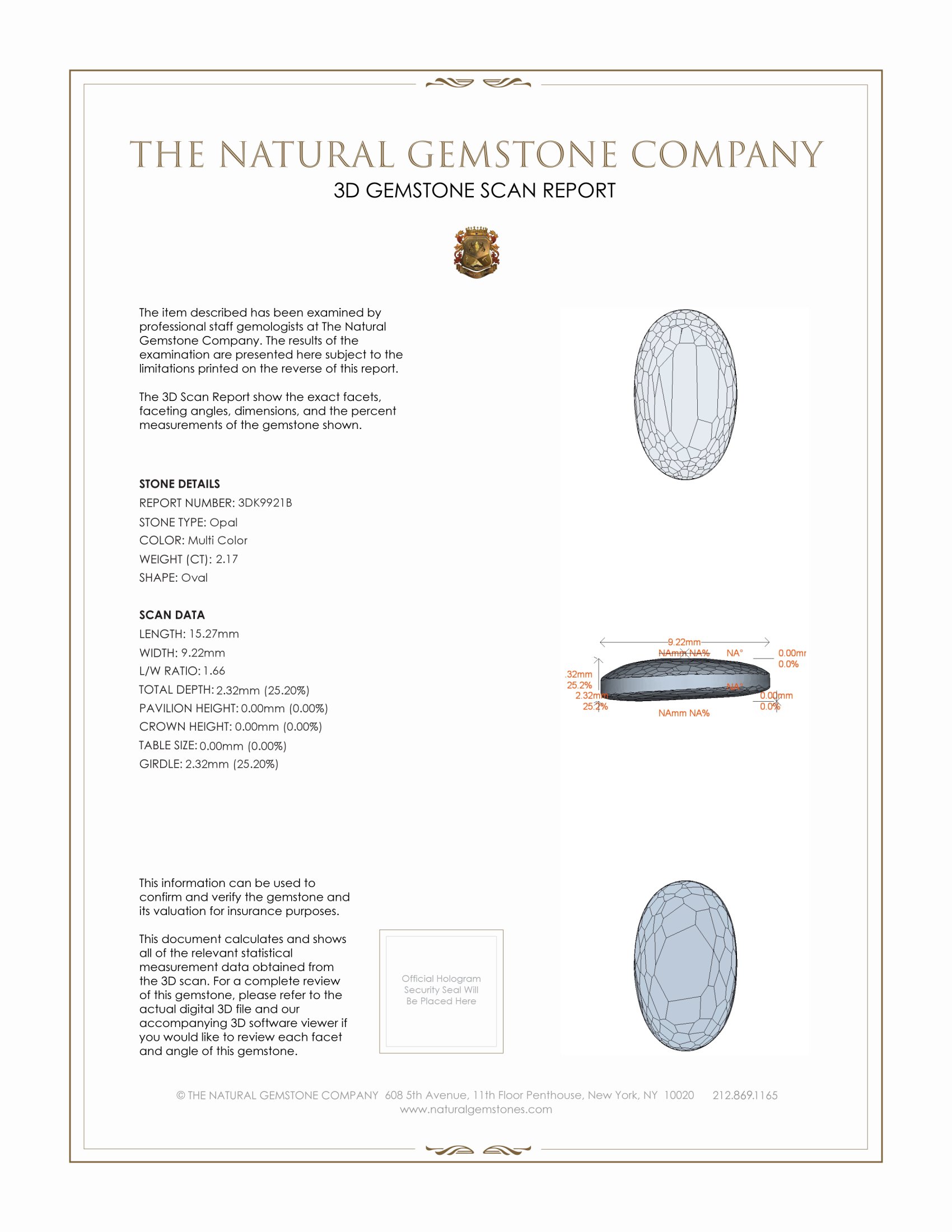 2.17 Ct. Crystal/Jelly Opal from Australia