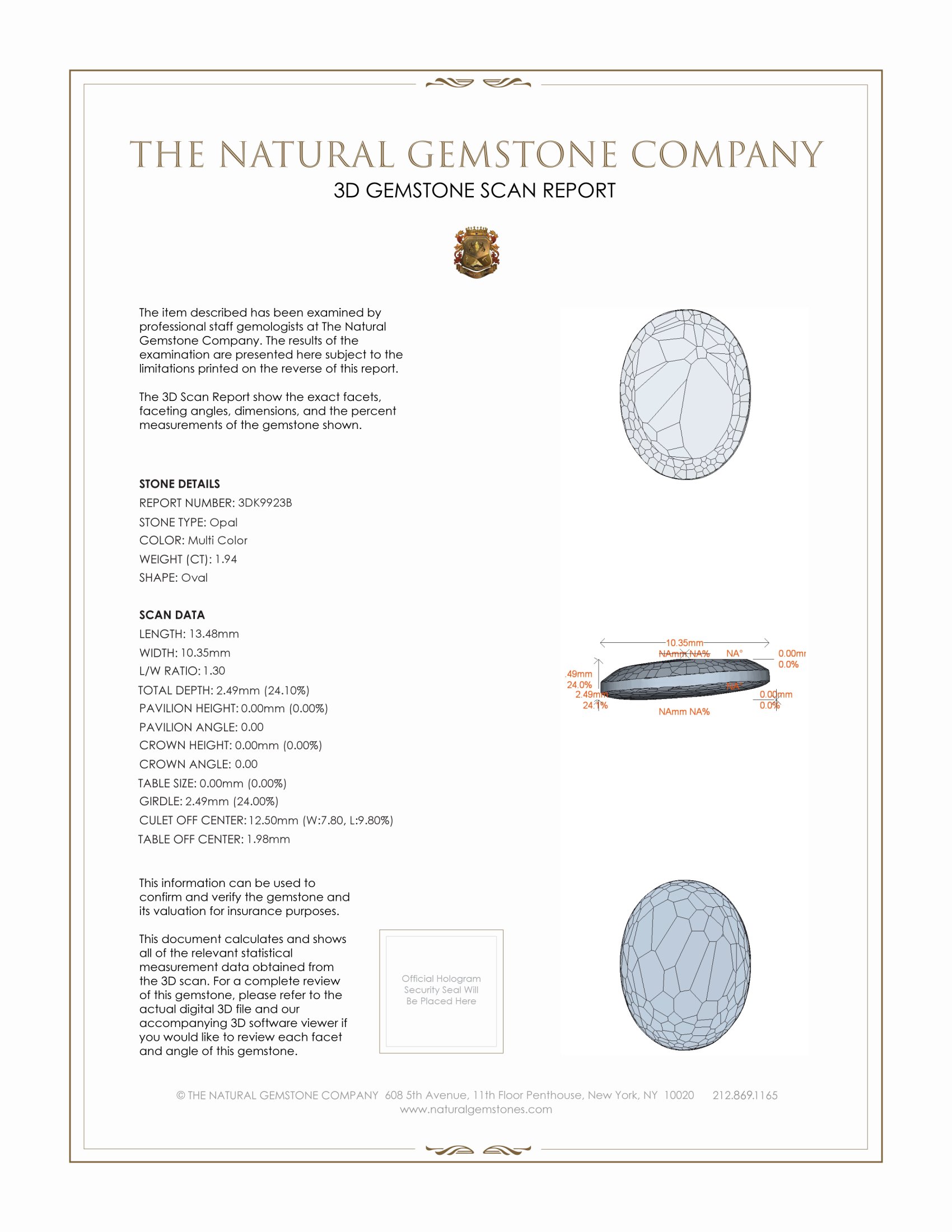1.94 Ct. Crystal/Jelly Opal from Australia
