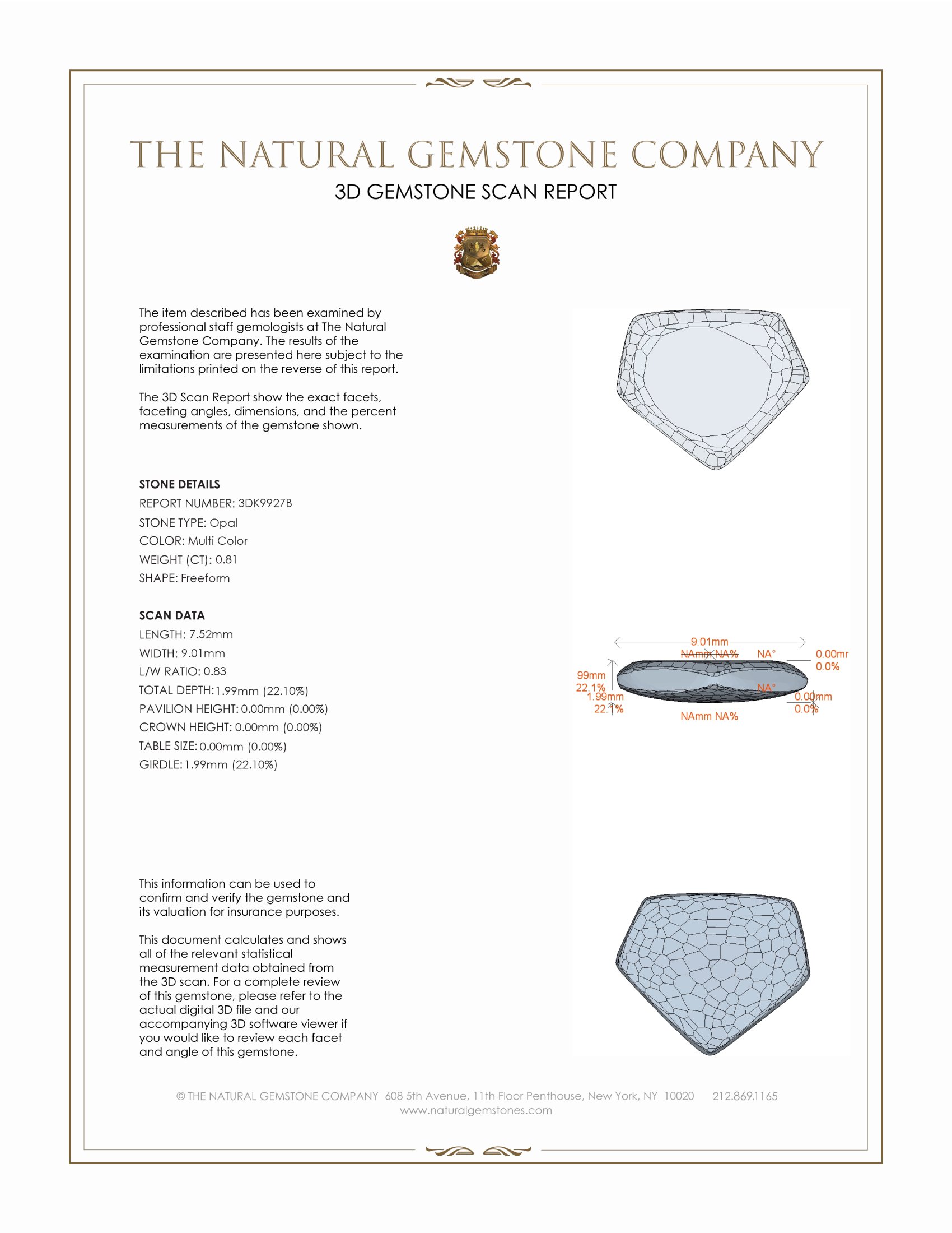 0.81 Ct. Crystal/Jelly Opal from Australia