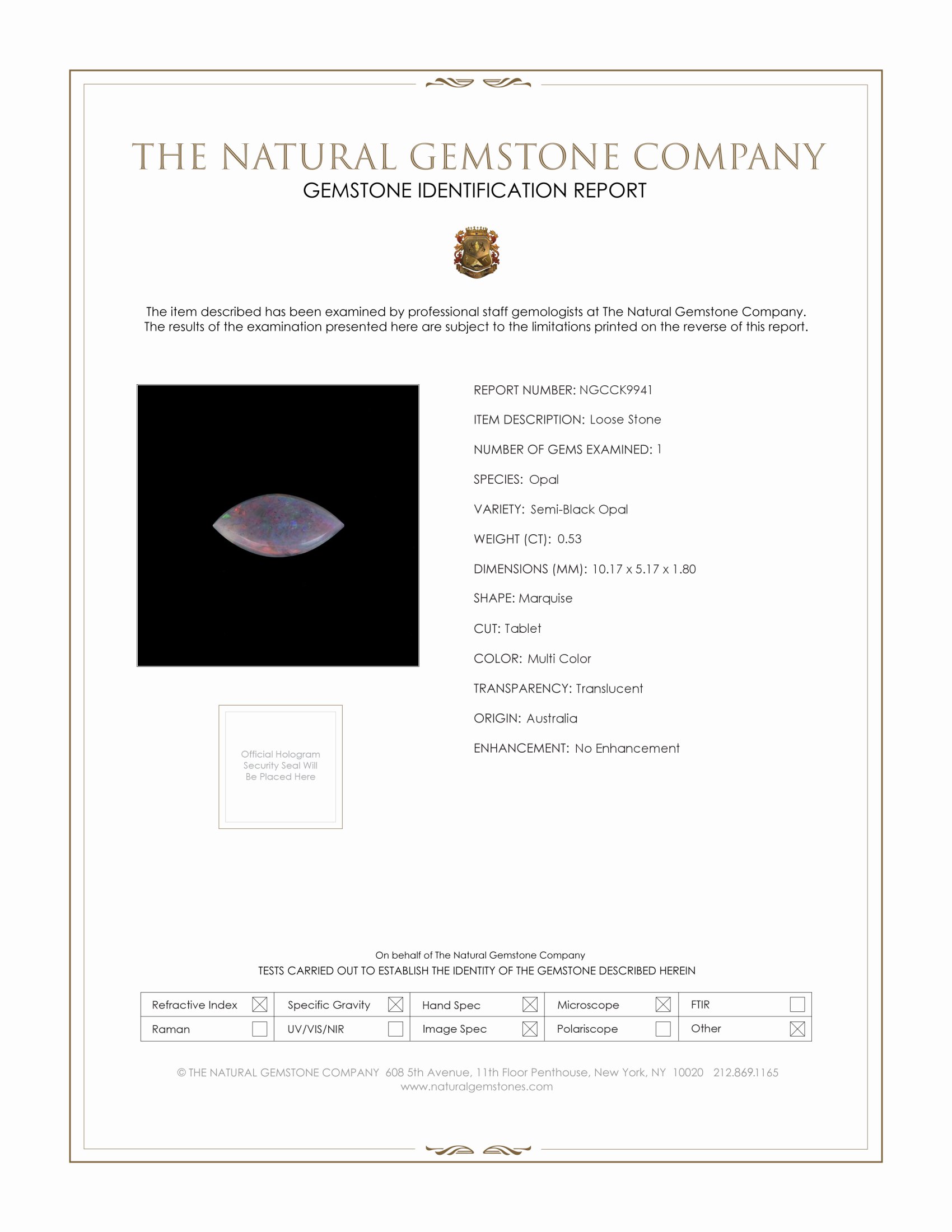 0.53 Ct. Semi-Black Opal from Australia
