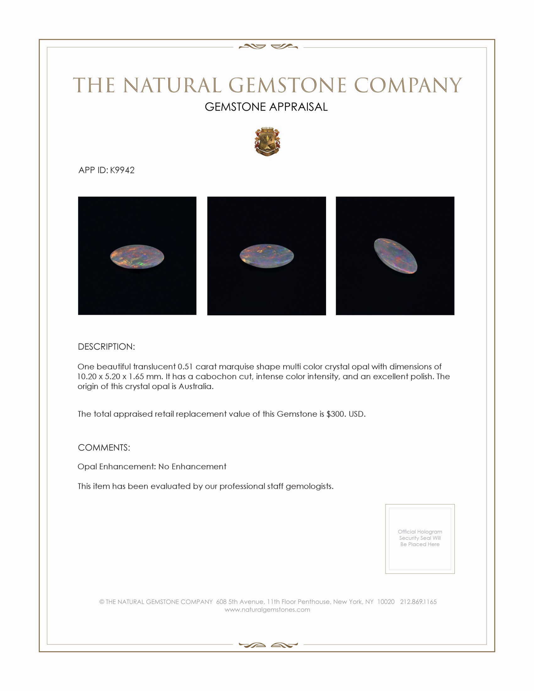 0.51 Ct. Cabochon Crystal/Jelly Opal from Australia